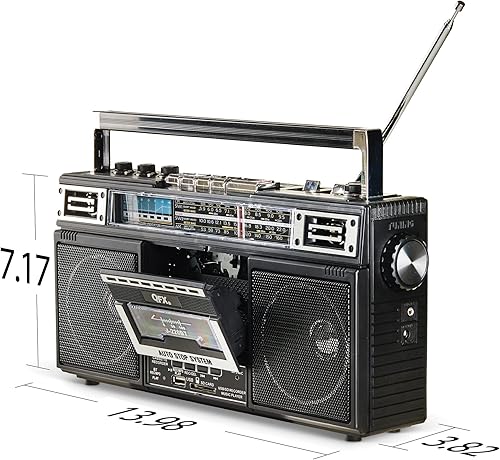 Miniatura 6 de QFX J-220BT Boombox MP3 Conversión de radio a casete con radio de 4 bandas (AM, FM, SW1, SW2) con Bluetooth, batería recargable, altavoces duales de
