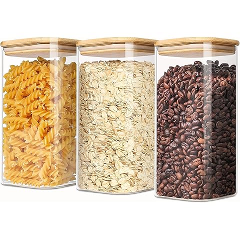 1.6 Qt Square Glass Storage Containers with Lids, Clear Food Storage Container Jar ...