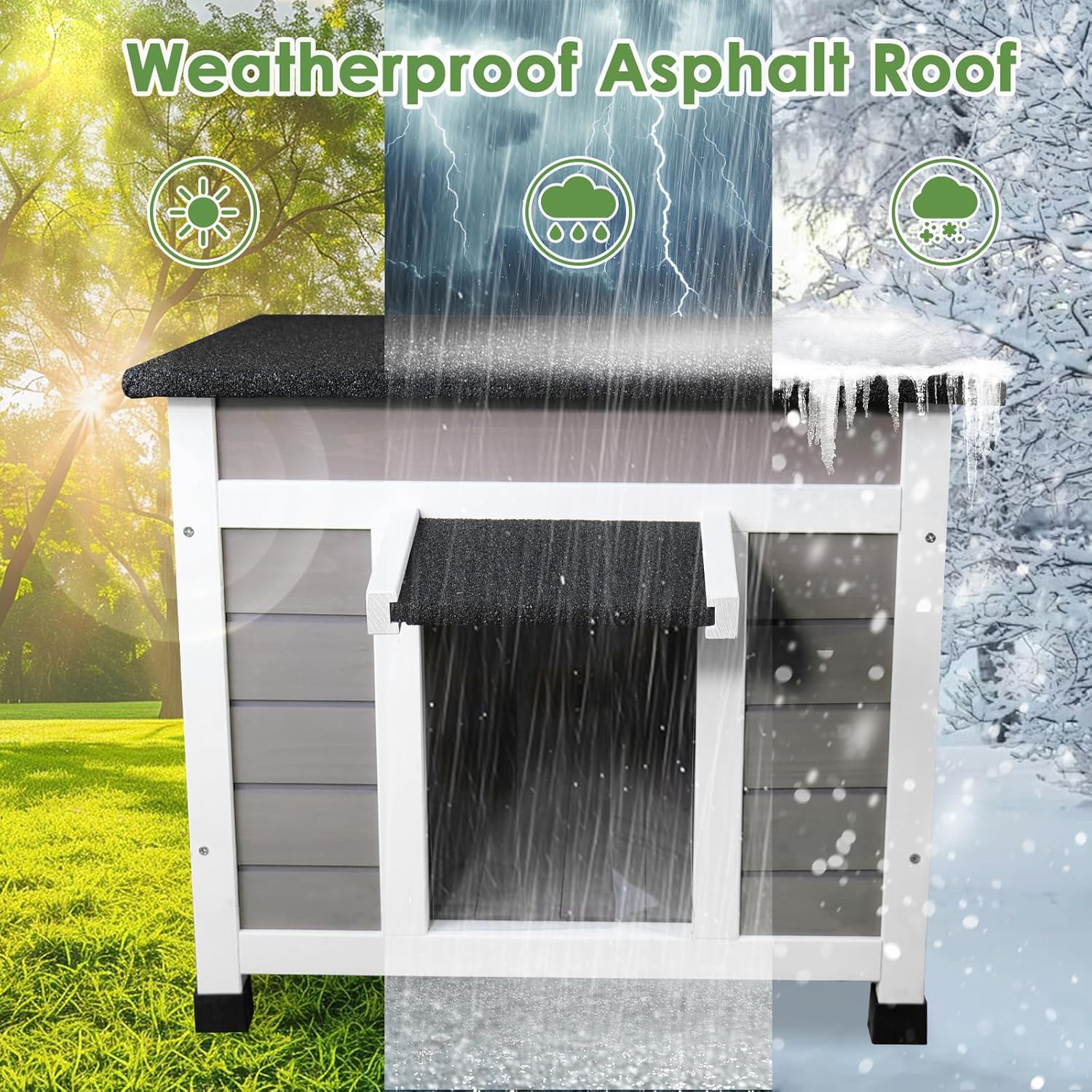 Insulated Cat House Weatherproof Outdoor/Indoor Shelter with Openable Asphalt Roof for Feral Cats & Small Pets