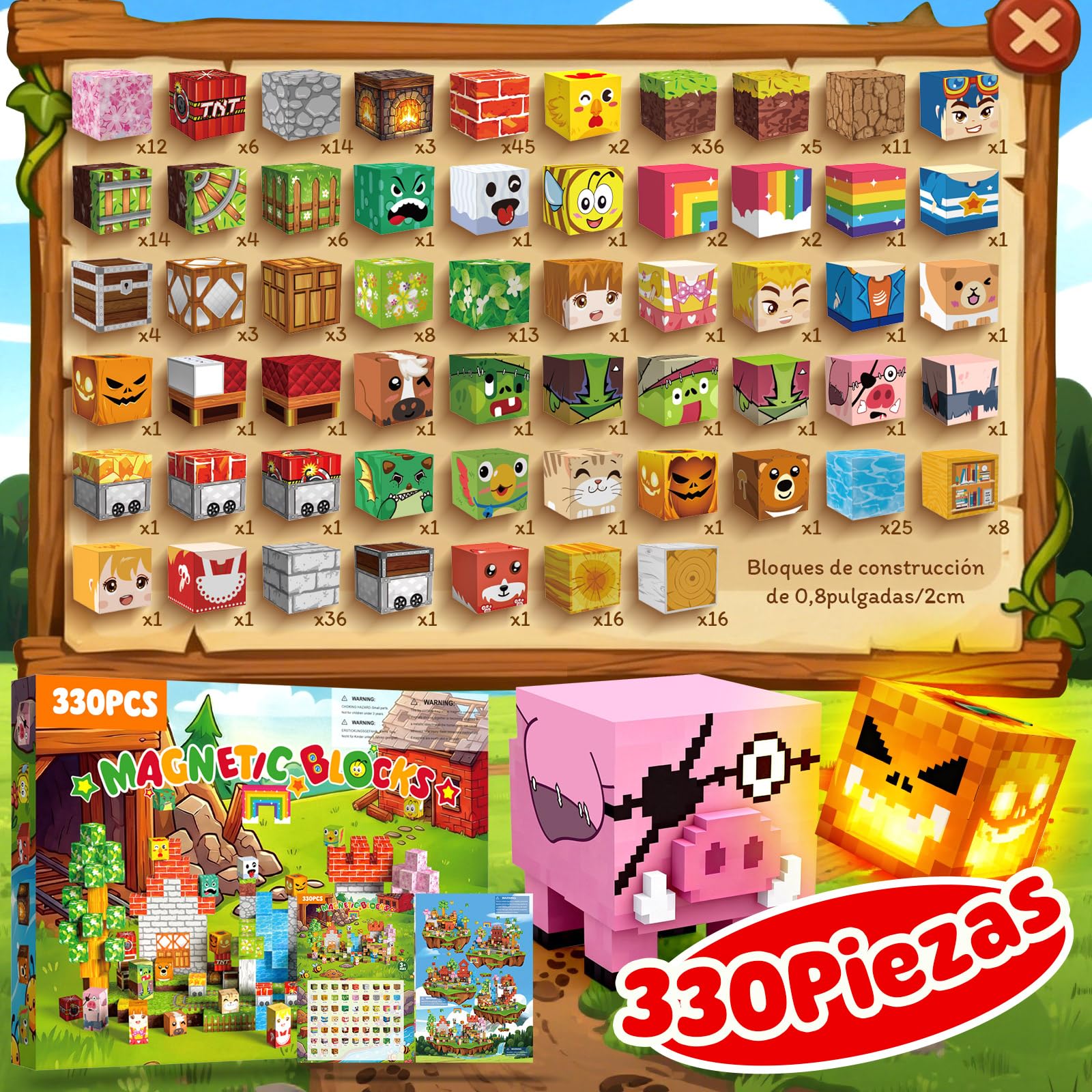 Bloques Magneticos Construccion Niños 330 Piezas 2CM 3+ Magneticas, Juego Magnetic Blocks Tiles Construcción, Juguetes Montessori para Niños 4 5 6 7 8 9 10 11 12 Regalos de Cumpleaños para Niñas