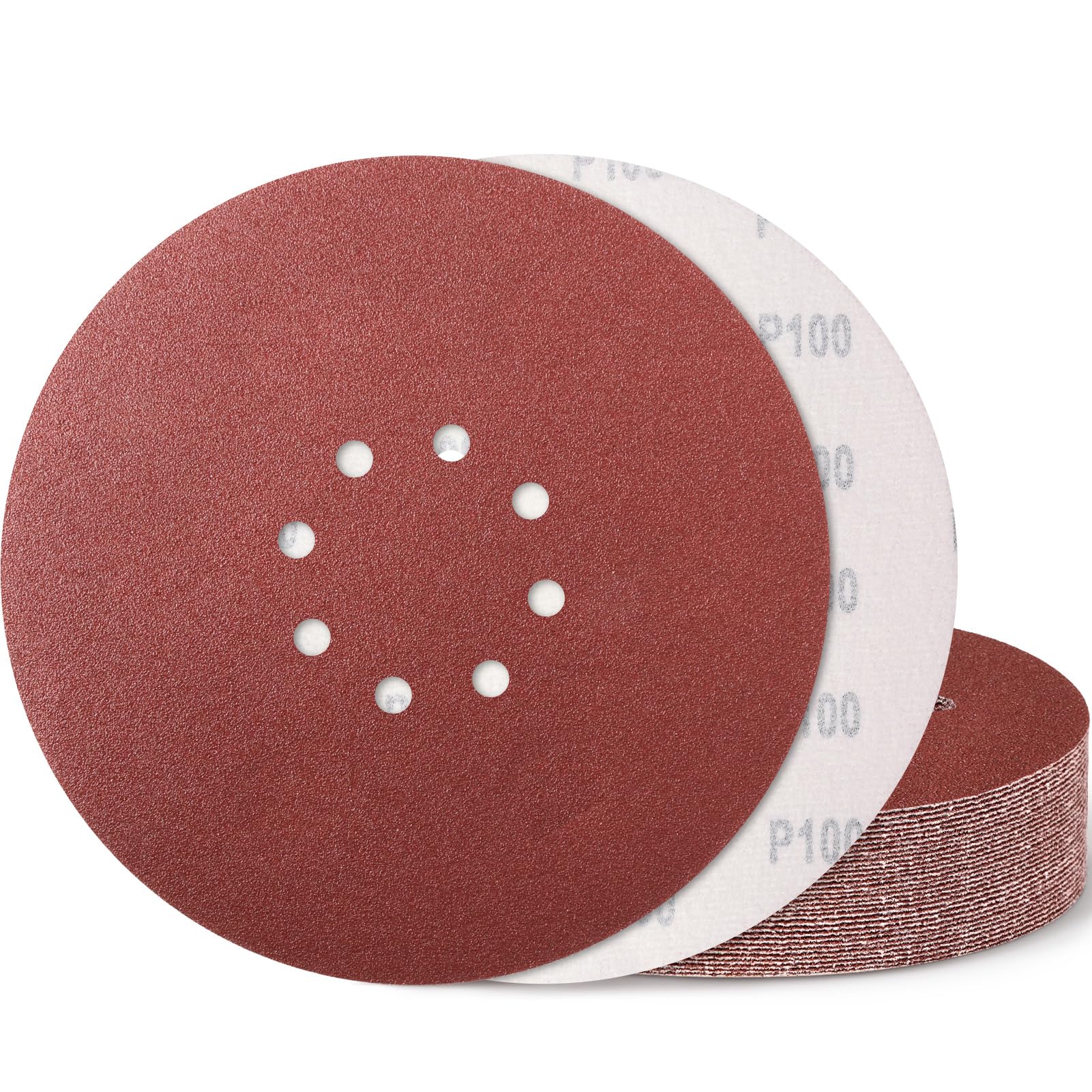 9 Inch 8 Hole Sanding Disc, GOH DODD 100 Grit 15 Pieces Hook and Loop Sandpaper Aluminum Oxide Sanding Pads Sand Paper for Drywall Sander Wood Metal