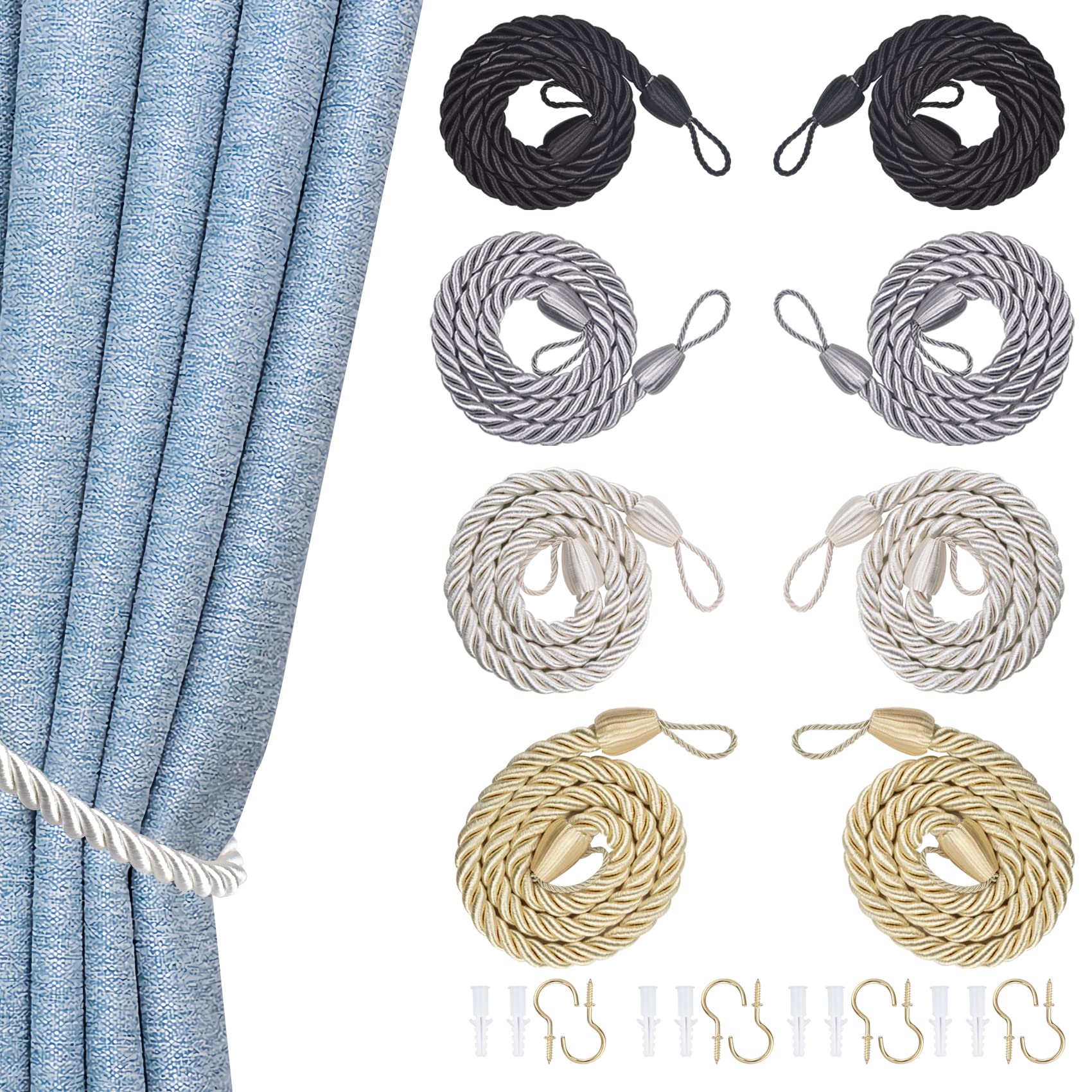Embrasses De Rideaux Magnétiques En Corde De Coton - Lot De 4 - Style Bohème, Blanc Cassé - Pour Intérieur Et Extérieur
