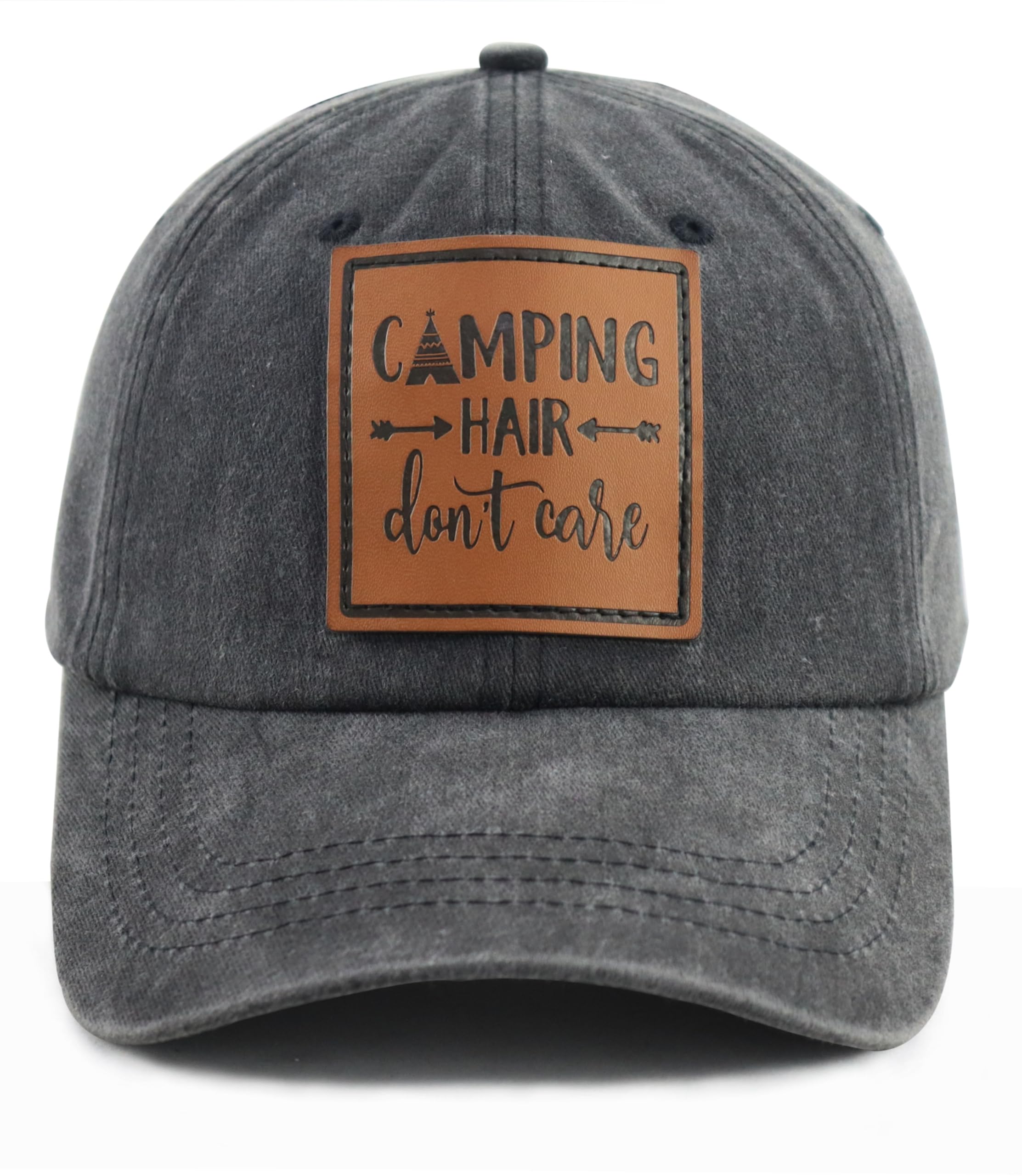 Camping Gifts for Women Men, Camper Accessories Hat, Glamping Essentials Baseball Cap, Mother's Father's Day Birthday Gifts for Camp Dad Mom Papa Mama (Leather Patch Black)
