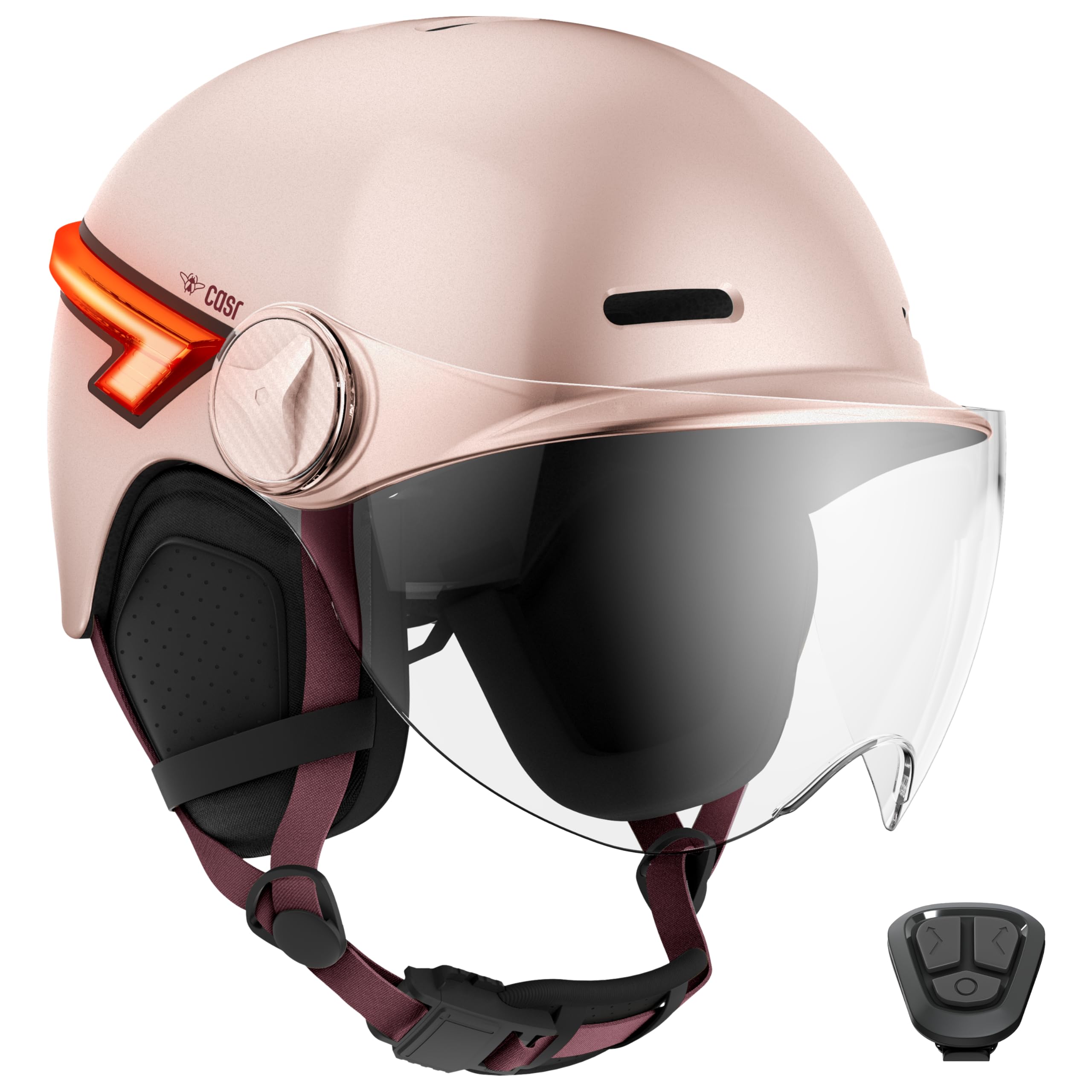 CASR Glow - Casco LED para Bicicleta y Patinete - Visera XL y Orejeras extraÃbles, Intermitentes Traseros y Mando a Distancia - Diseño Urbano Elegante para Hombre y Mujer