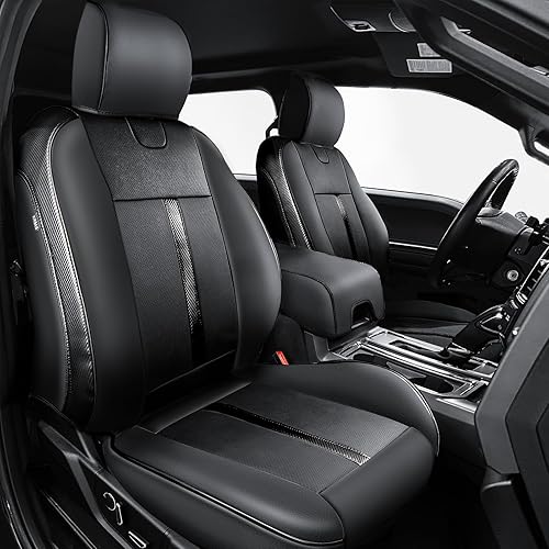 Miniatura 7 de Fundas de asiento F150 con fundas para reposabrazos de consola central, ajuste personalizado para Super Crew Cab F150 XL XLT 2021-2023, fibra de