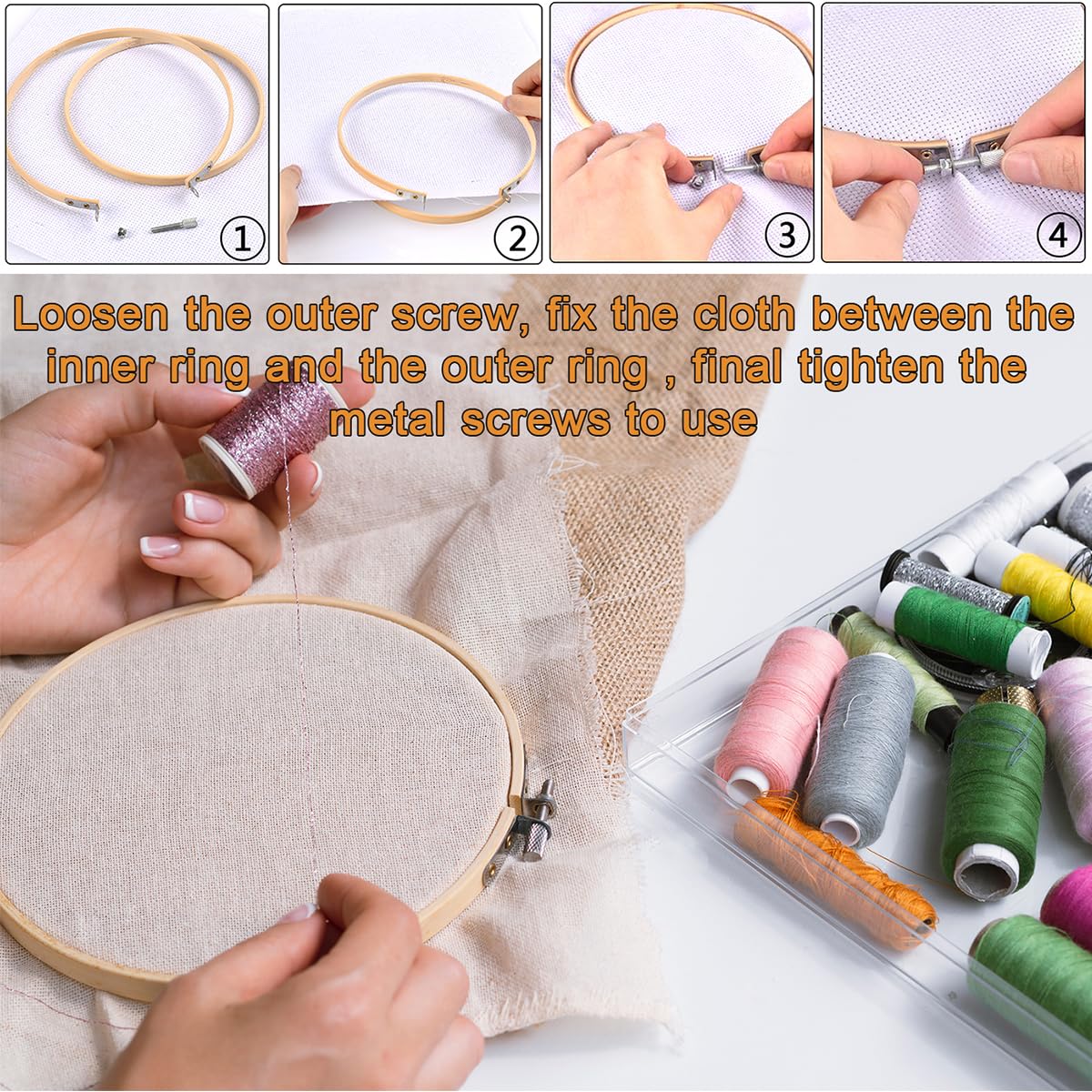 YOPEUC 10 Bamboo Embroidery Circle Embroidery 20 cm Embroidery Hoop Embroidery Hoop for Art Craft Handy Sewing - 3
