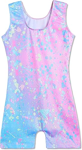 Miniatura 2 de Domusgo - Leotardos de gimnasia para niñas, brillantes de una sola pieza, con pantalones cortos