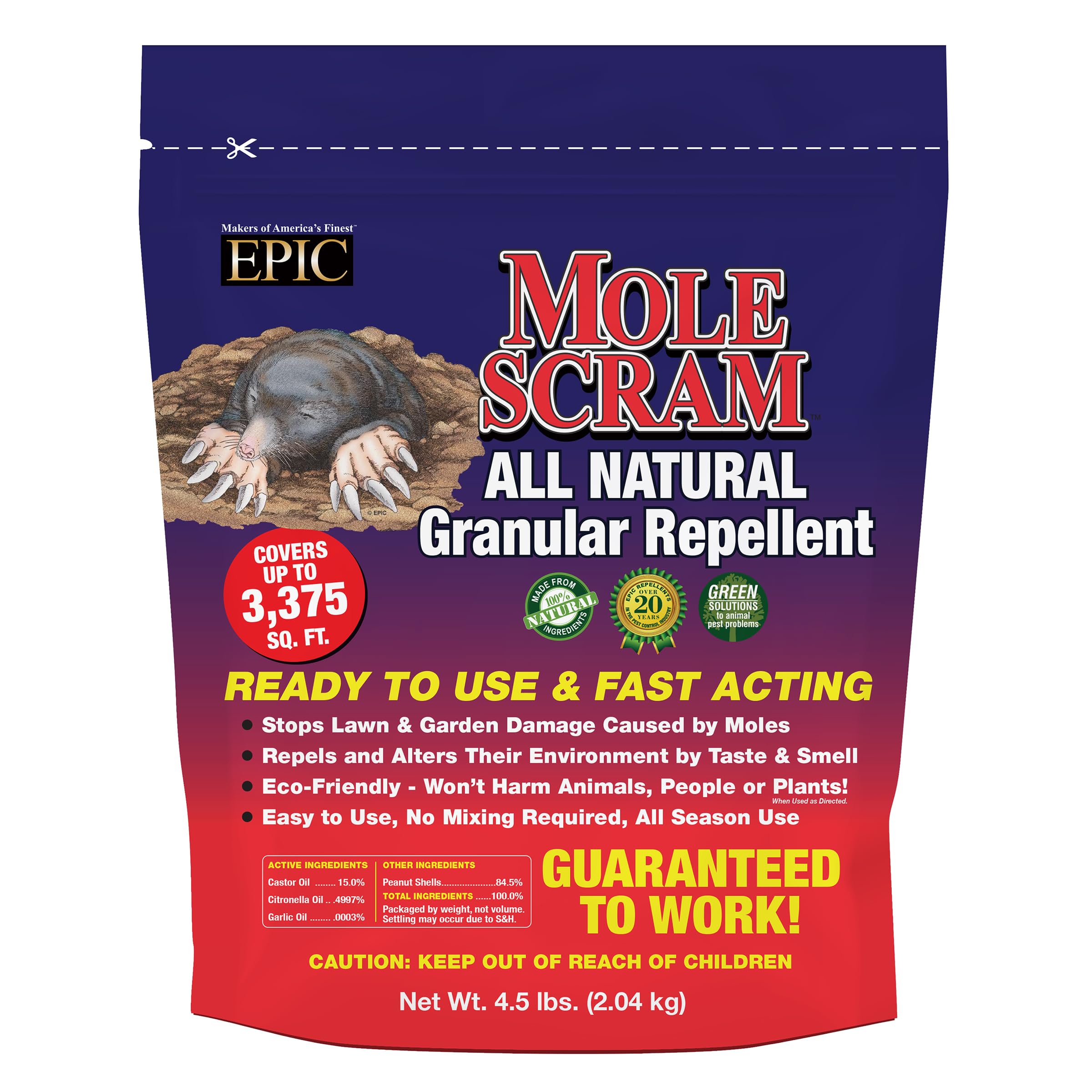 EPIC REPELLENTS12040 Mole Scram All Natural, Animal, People and Pet Safe Granular Repellent, Removed Attribution