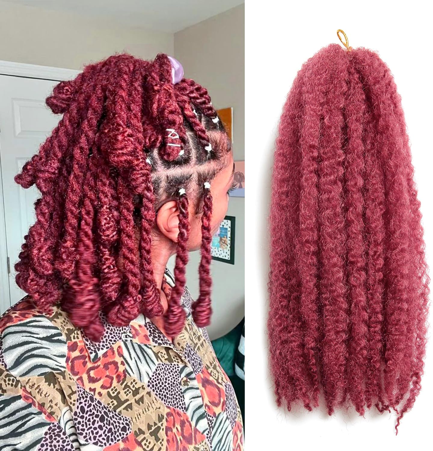 18-inch Burgundy Marley Twist Braiding Hair – Soft, Fluffy & Versatile Synthetic Extensions for Natural-Looking Styles, Perfect for Crochet Hair & Cuban Twist Hair