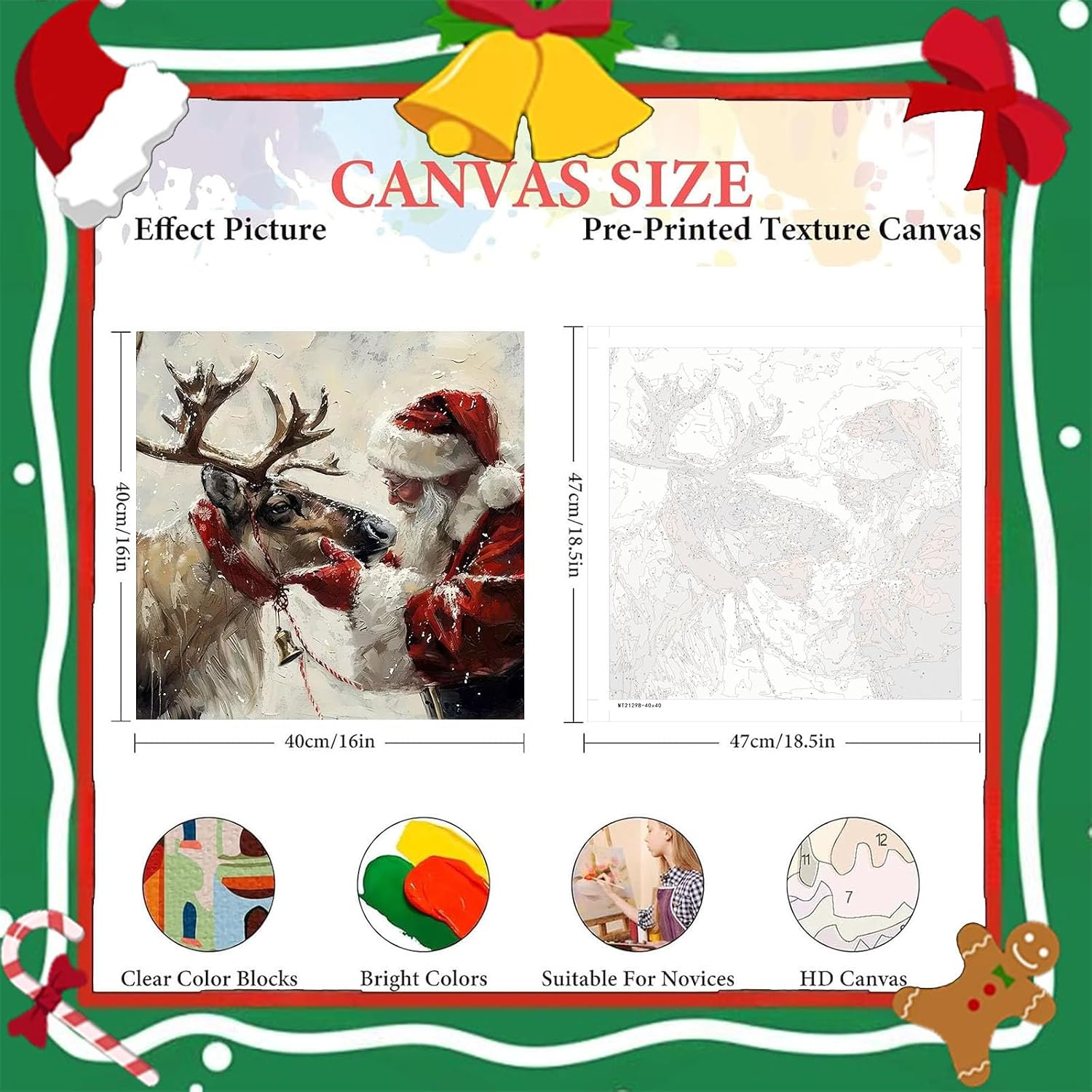 cviokrdu Christmas Paint by Numbers Kit for Adults - Santa Claus Adult Paint by Number Kits on Canvas, DIY Christmas Elk Oil Painting for Gift Home Wall Decor (16x16inch)