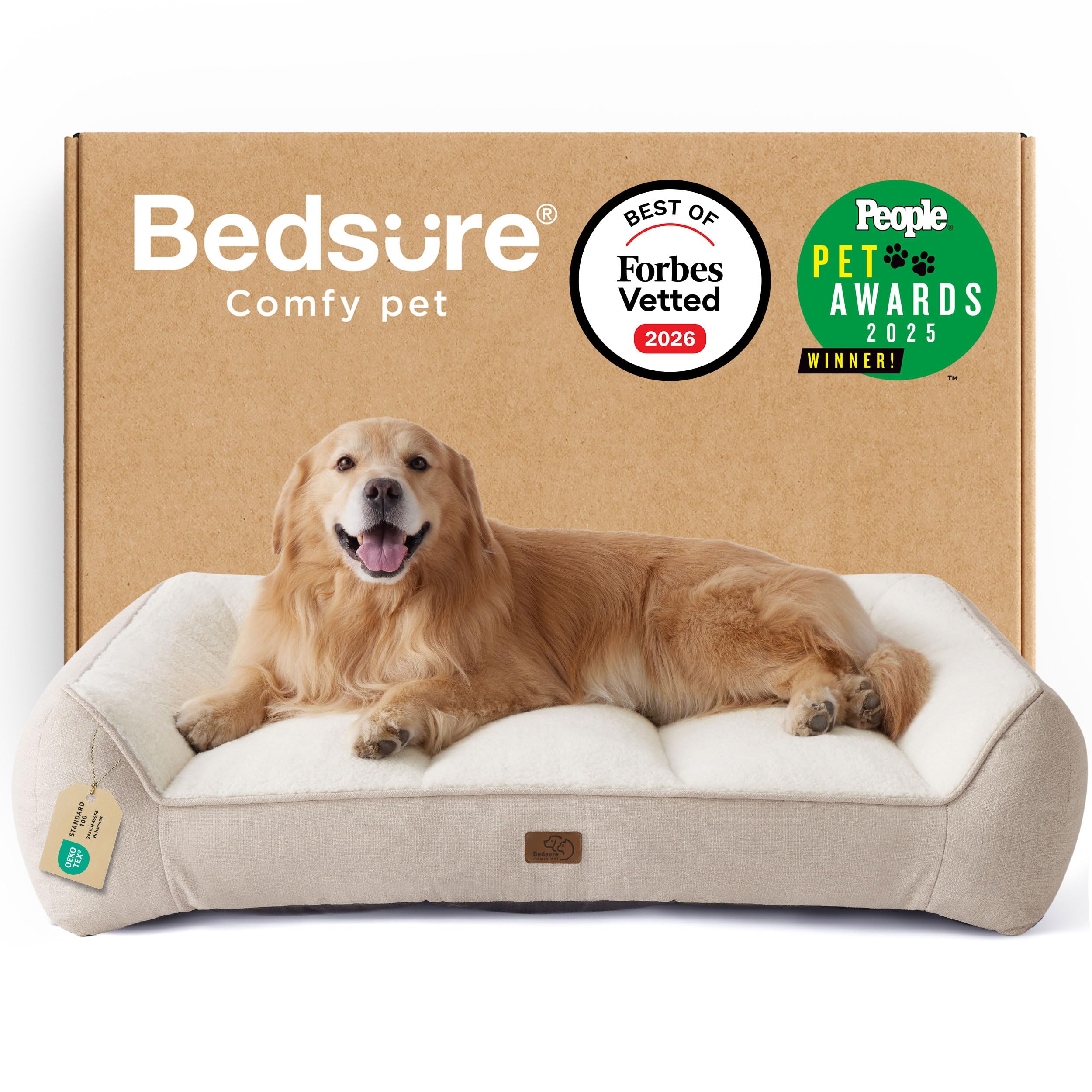 BEDSURE Hundebett Grosse Hunde, 89x63/96x71/106x76/122x89cm Dunkelgrau/Braun/Creme