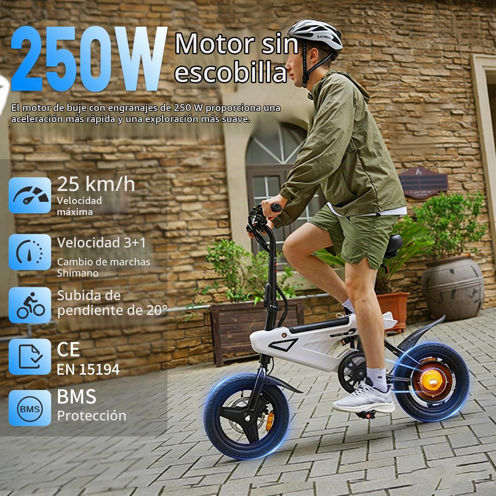 AVDL Bicicleta electrica plegable, 14" x 2.13" Ebike con Extraíble Bateria 36V 6.4Ah, velocidad maxima de 25 km/h, 3+2 velocidades, freno de disco y reflectores, Bici Eléctrica para Viajeros Urbanos