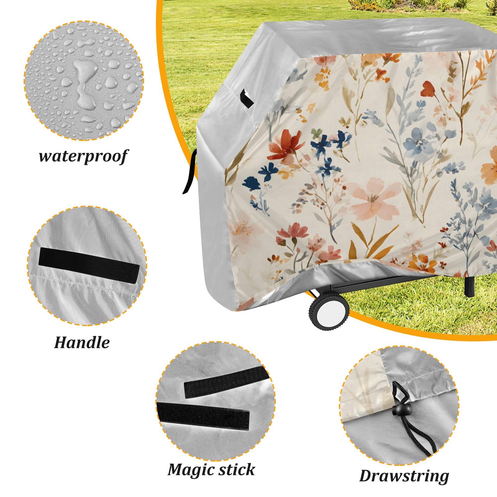 Copertura impermeabile resistente per barbecue con fiori selvatici e fogliame, per esterni