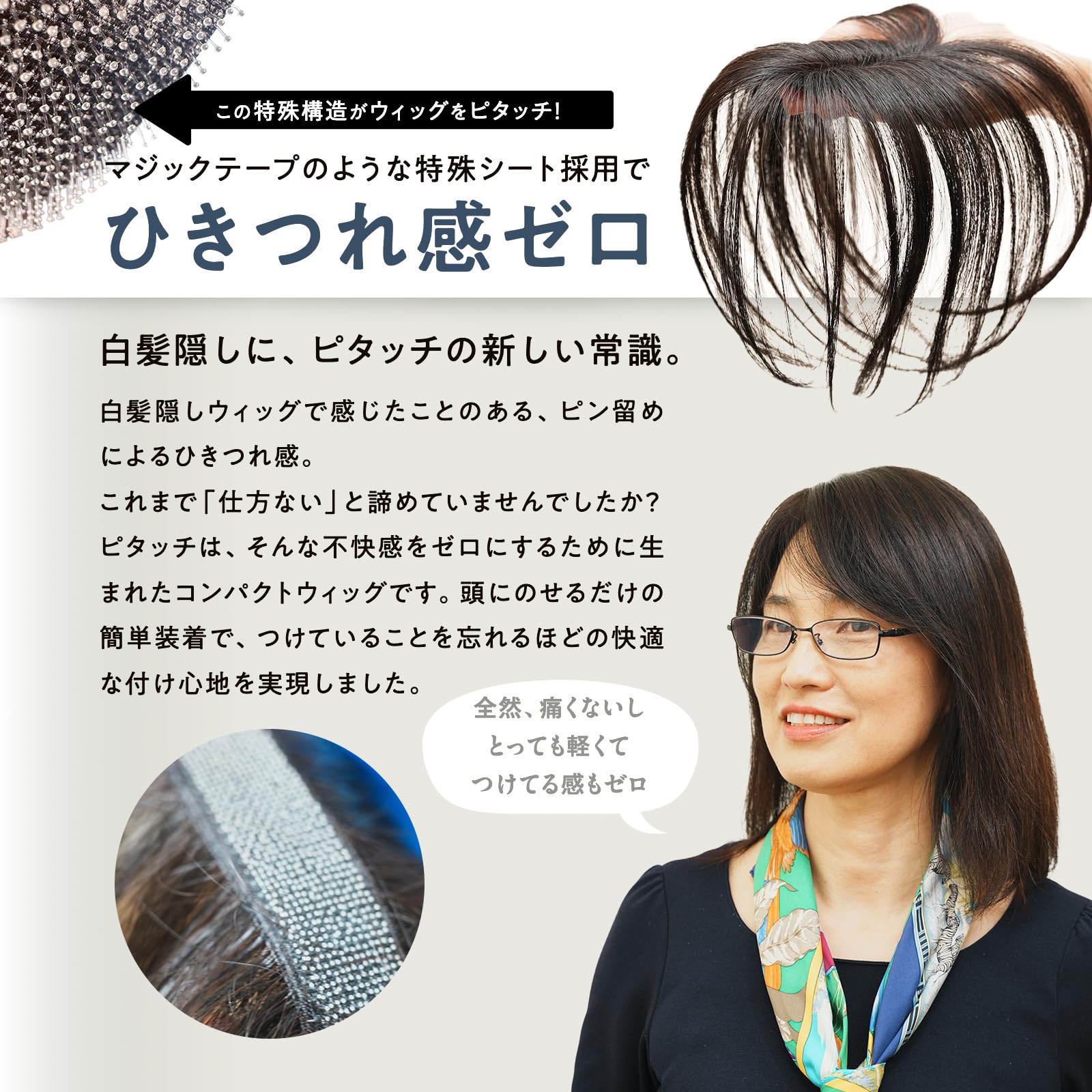 Amazon.co.jp: ピタッチ シートウィッグ 白髪隠し 部分 前髪