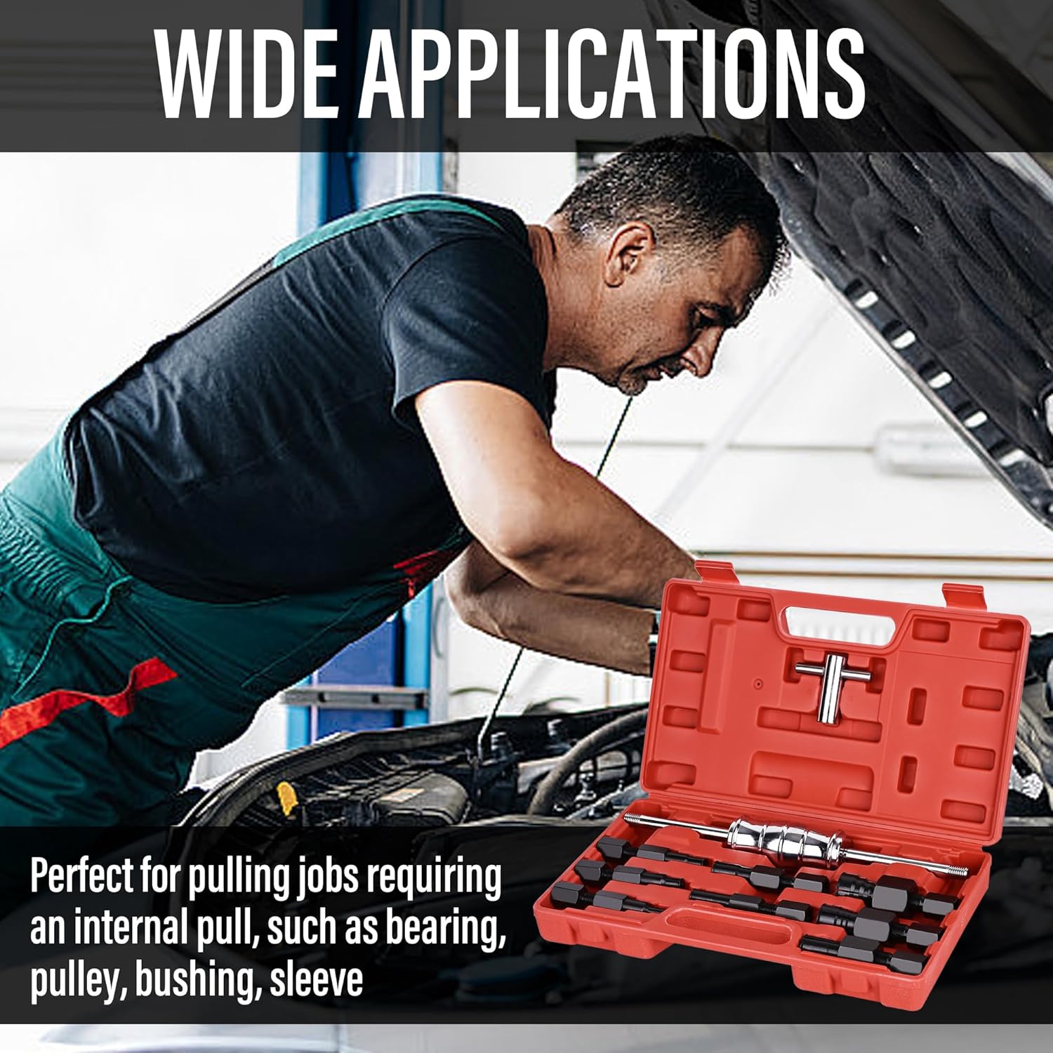 Motorcycle Blind Inner Bearing Puller Tool Kit, 8-32mm Collets Internal Bearing Removal Tool with Slide Hammer, 9 pcs Inner Bearing Extractor Kit