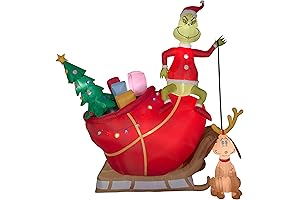 Gemmy Christmas Airblown Inflatable Dancing Grinch and Max in Sleigh Colossal Scene...