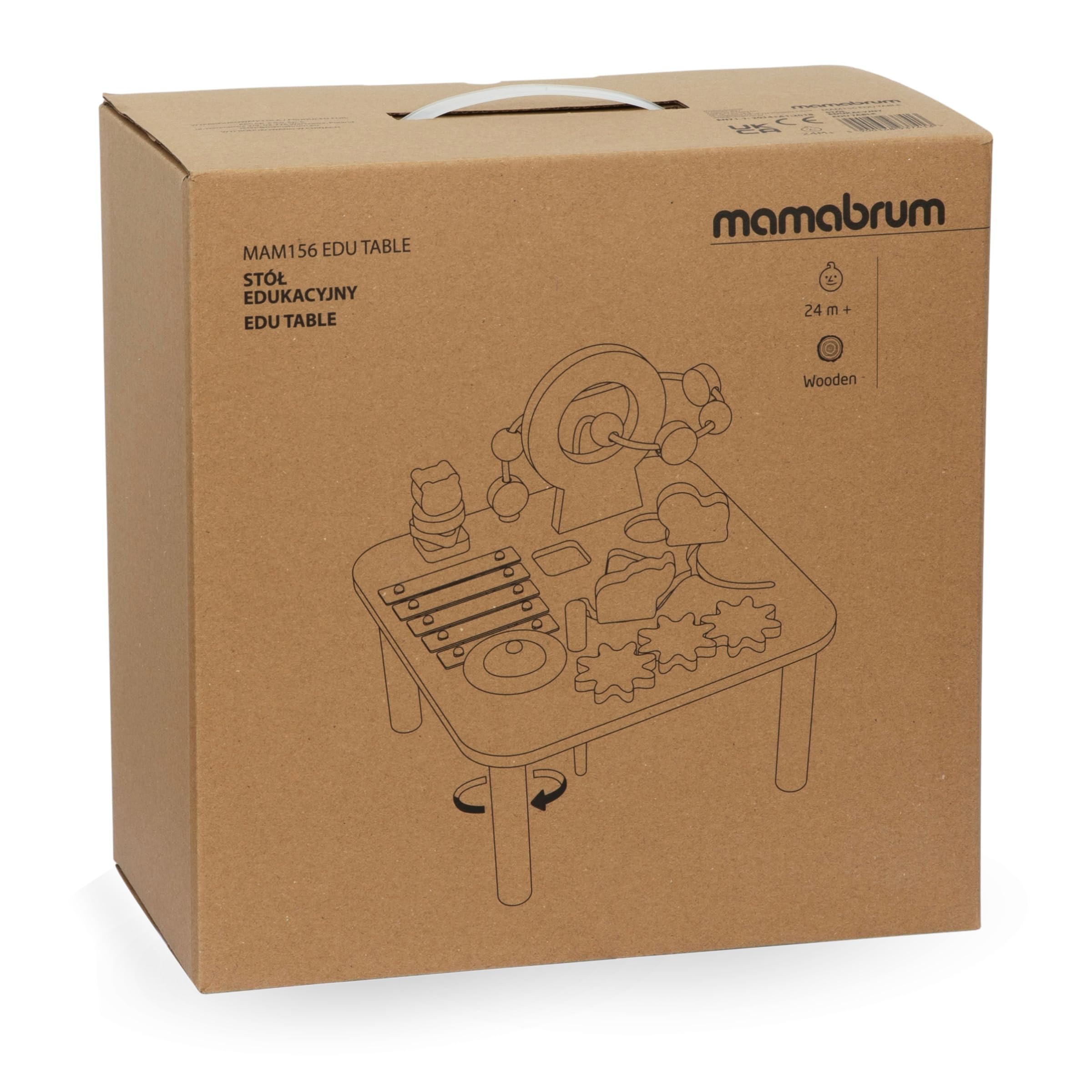 Mamabrum Tavolino Educativo in Legno per Bambini - Giocattolo Musicale 7 in 1 con Pipistrelli e Gong, Percorso Motorio, Puzzle Sensoriale a Tema Giungla