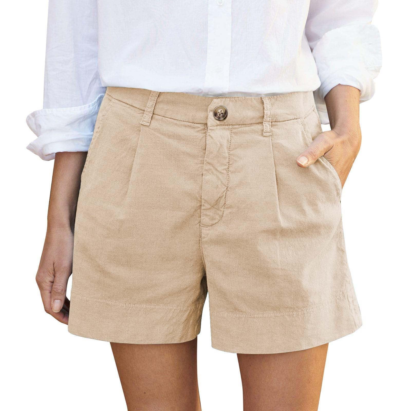Womens Summer High Waist Linen Shorts Dressy Casual Wide Leg Shorts Roll Up Zippered Short Business Office Clothing