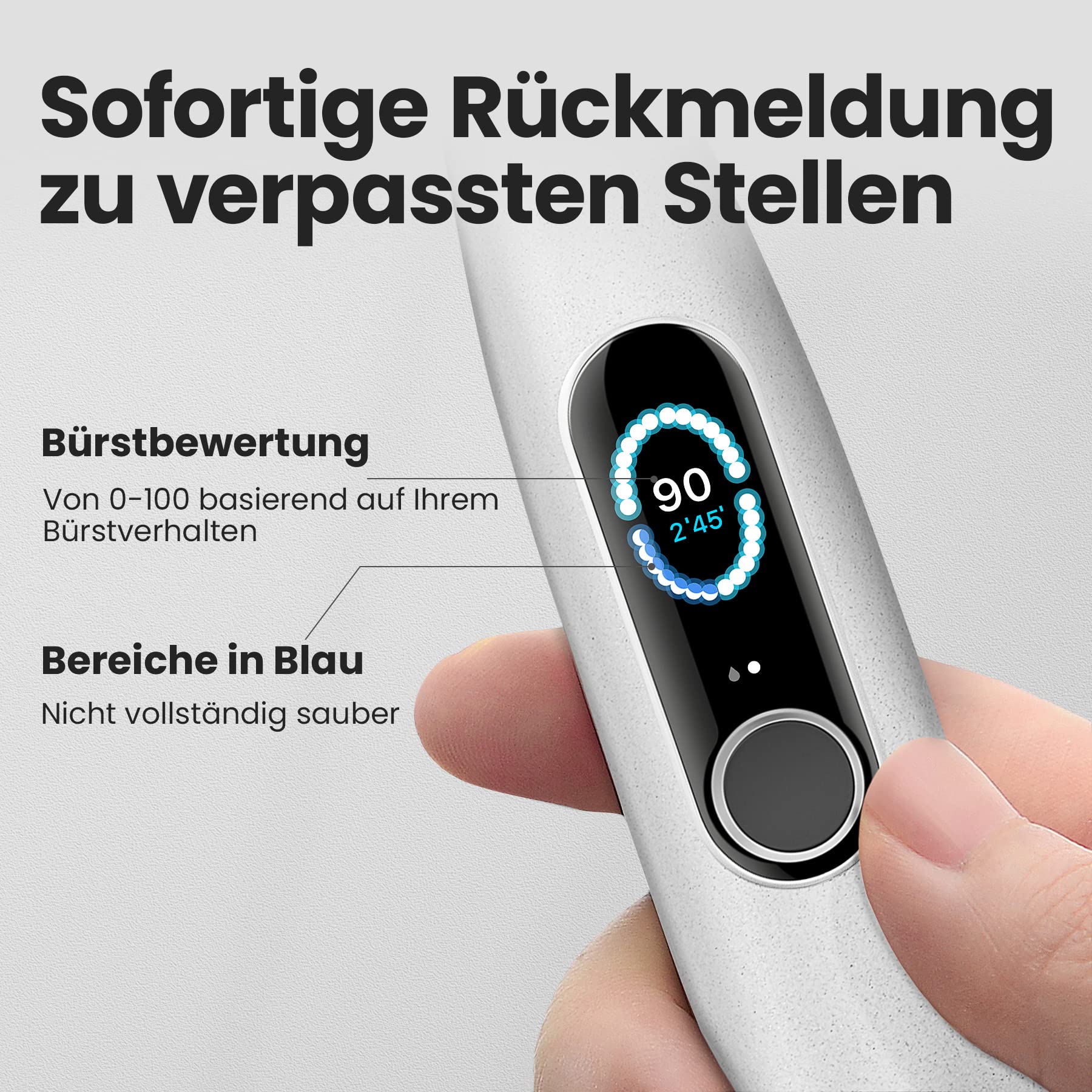 Oclean X Pro Elite Elektrische Zahnbürste, intelligenter Touchscreen, geräuscharm, 45 dB, 4 Modi und 32 Intensitätsstufen, 3,5 Tage Akkulaufzeit, mit Timer, Drucksensor und APP, IPX7, Grau