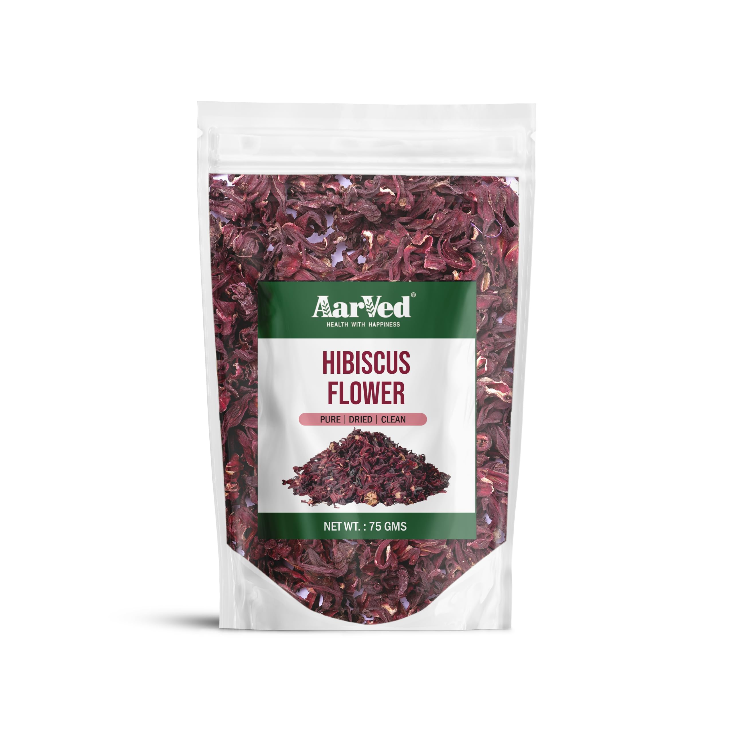 Aarved Dried Hibiscus Flowers (75g Pouch) – Natural, Caffeine-Free, Rich in Vitamin C – Perfect for Teas, Tangy Drinks, and Skin & Hair Care (Pack of 1)