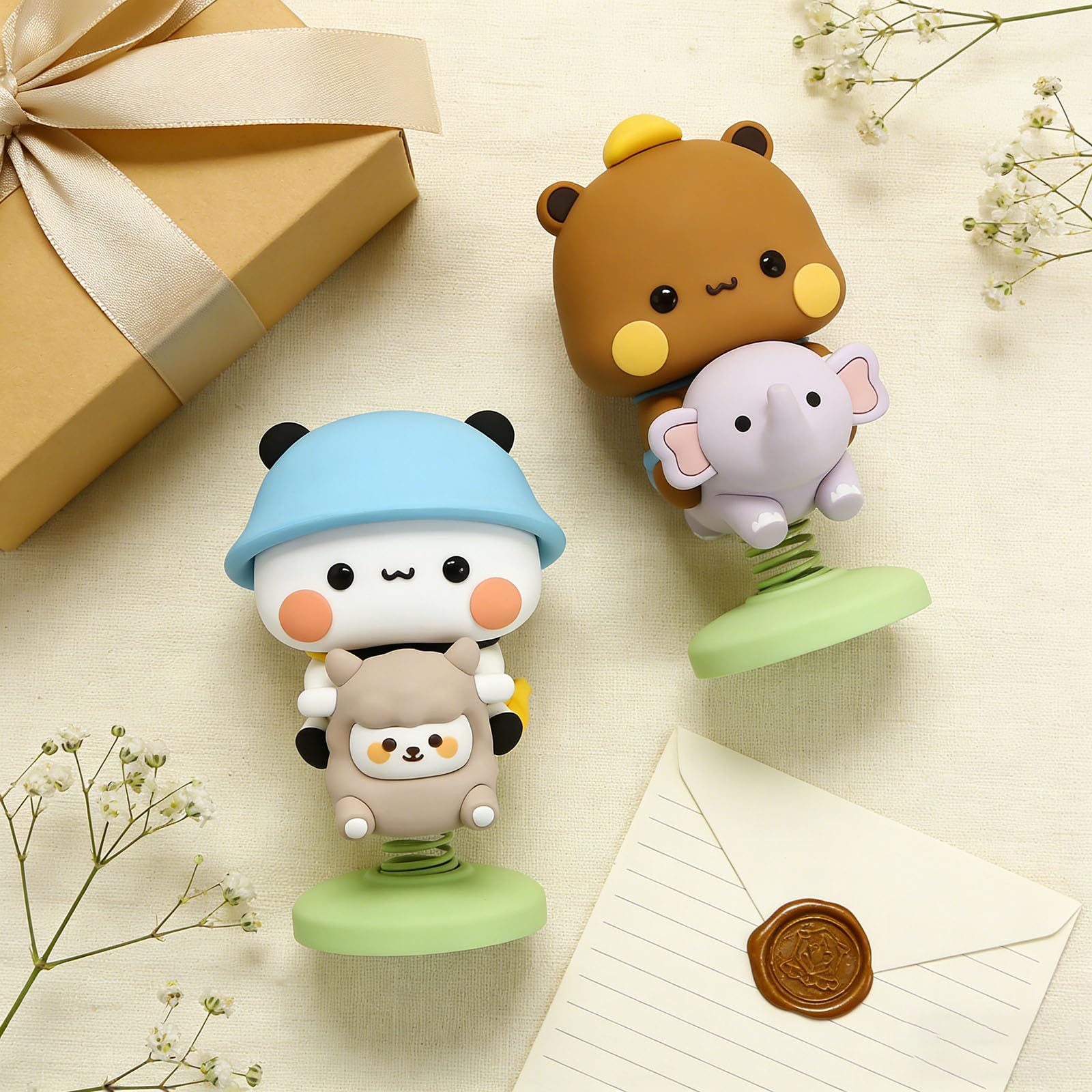 HOVCEH Bubu Dudu 4 Pieces Bubu Dudu Figures Car Decoration Panda Bear Decoration for Car Room Toys Gift