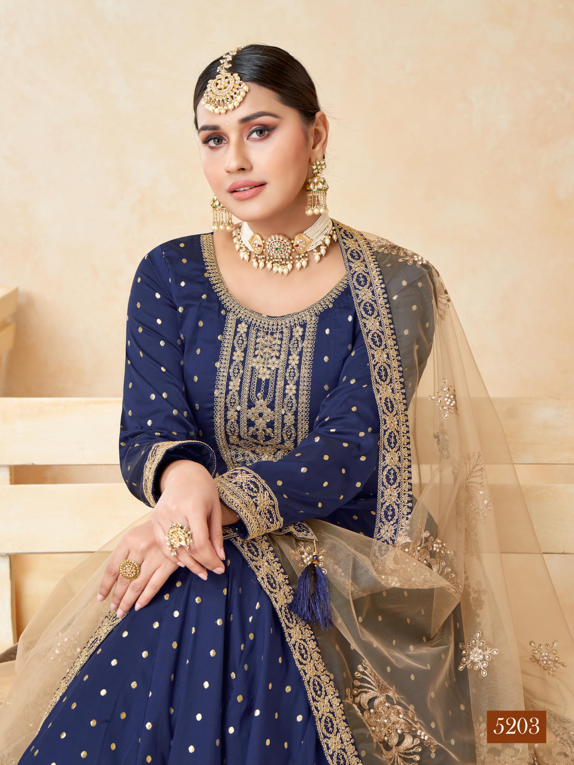 Tafeta Butti haftowana designerska suknia Anarkali z siateczką Dupatta dla kobiet, na ślub, uroczystą imprezę