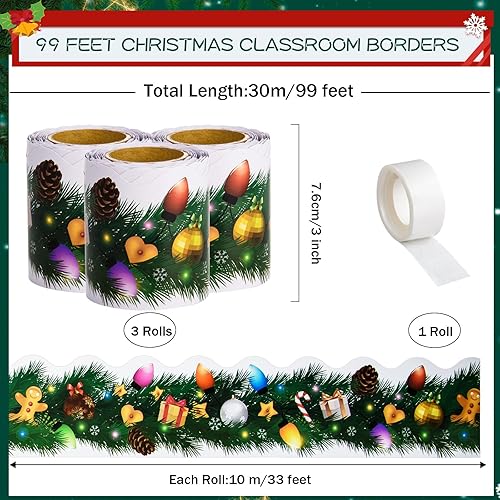 Miniatura 2 de Bordes de tablón de anuncios de Navidad de 99 pies, bombillas y agujas de pino, bordes de aula, decoraciones de tablón de anuncios de Navidad, Año