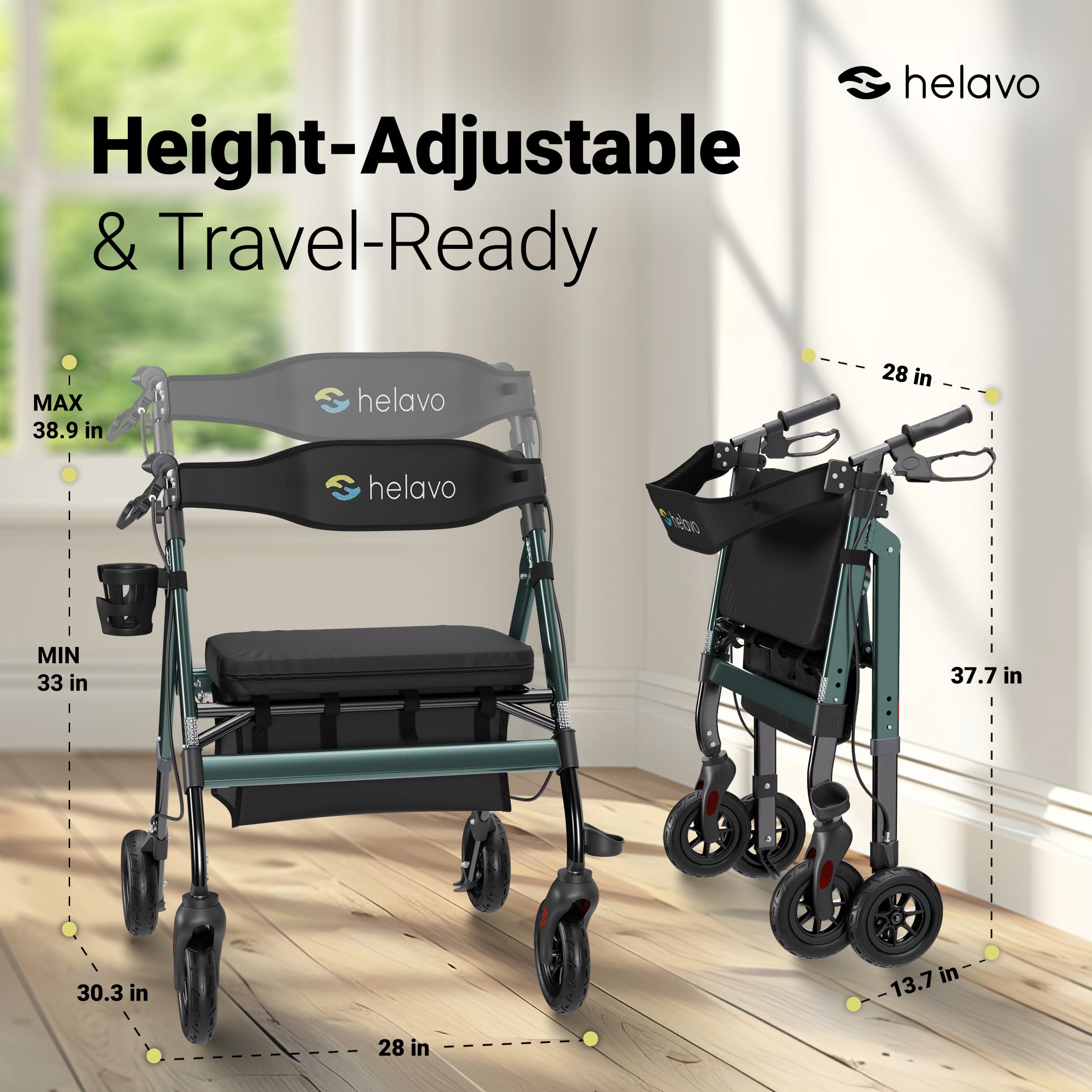 Helavo 28.3" Extra Wide Bariatric Rollator Walker, 550 lbs Capacity — Amazon image 5