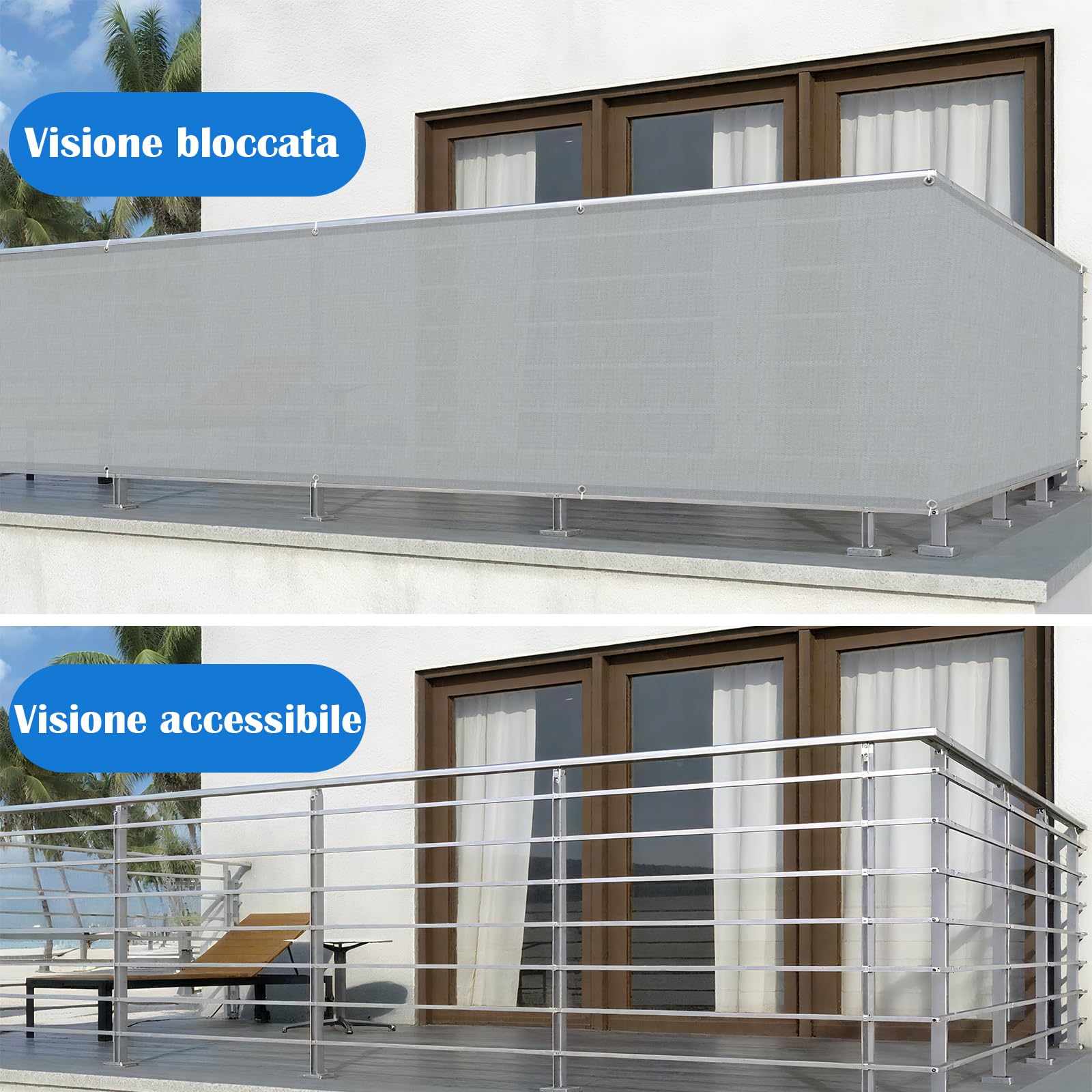 COOL AREA Frangivisto Balcone 90x500cm Impermeabile Anti-UV Copri Ringhiera Grigio Chiaro