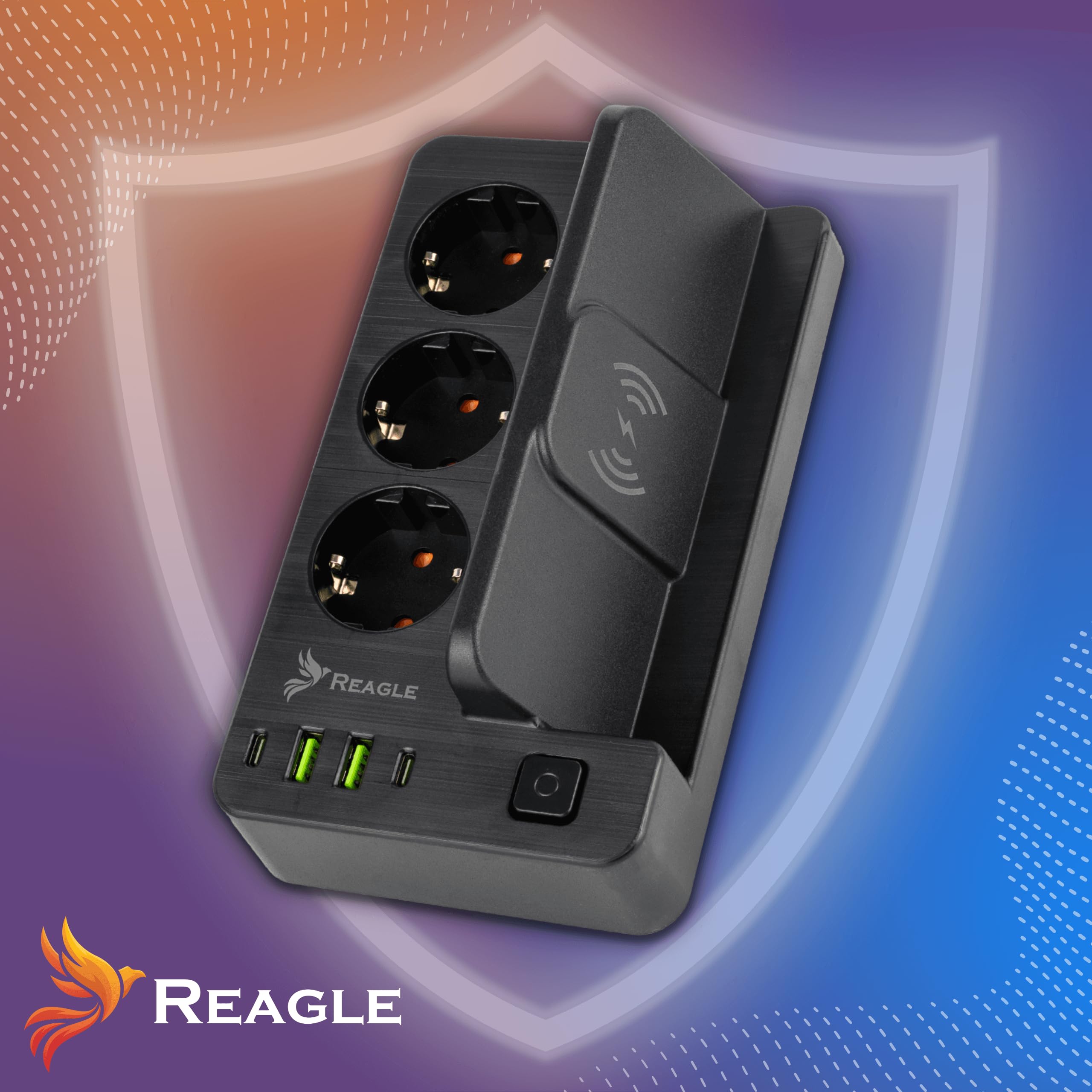 Reagle Listwa zasilająca z 4 portami USB, 3 gniazda, 230 V, z przełącznikiem Save Energy, oszczędzająca energię, do domowego biura z ochroną przed przepięciem 3 m