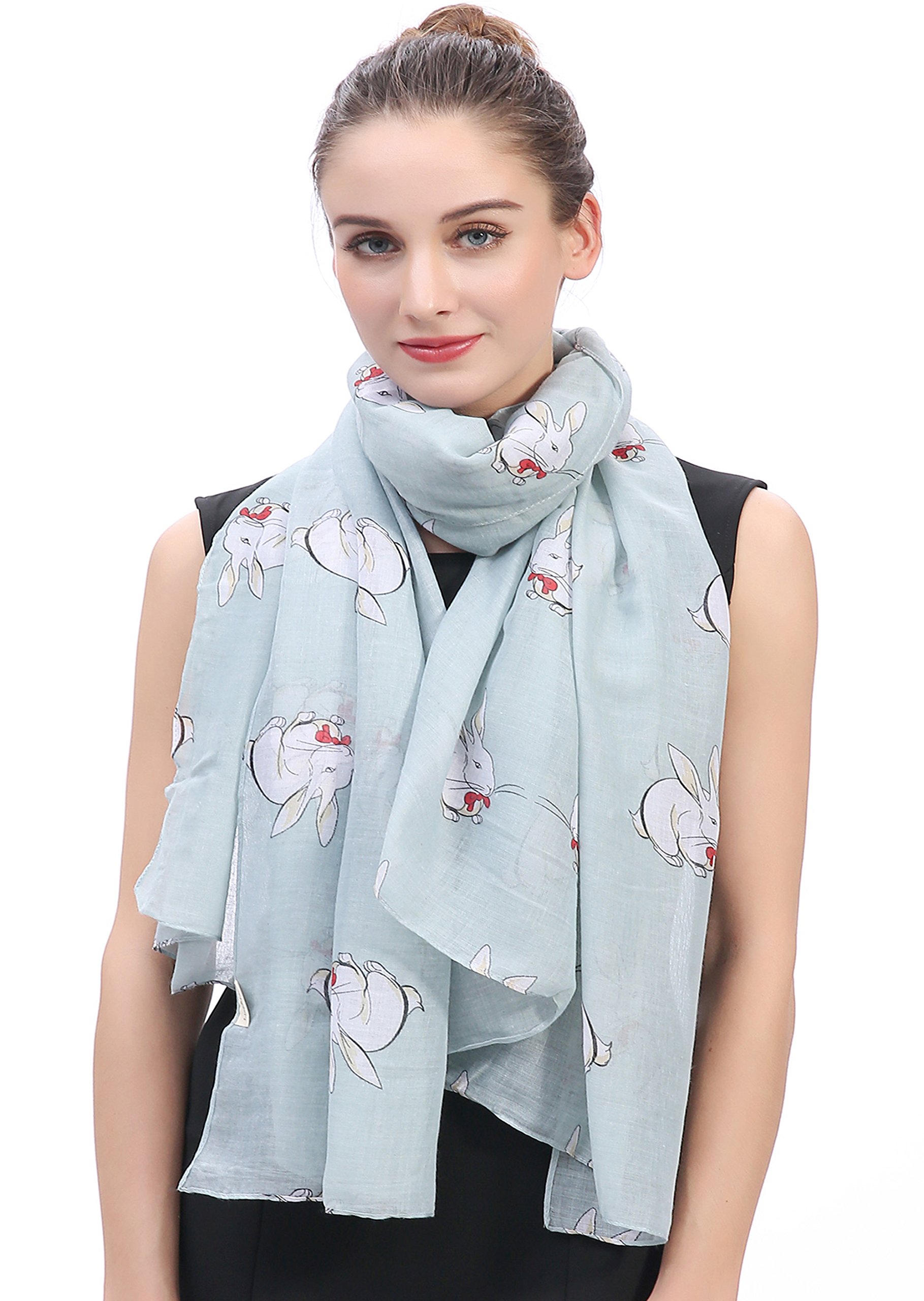 Lina & Lily Rabbit Bunny Print Women's Scarf Oversize (Grey Blue)