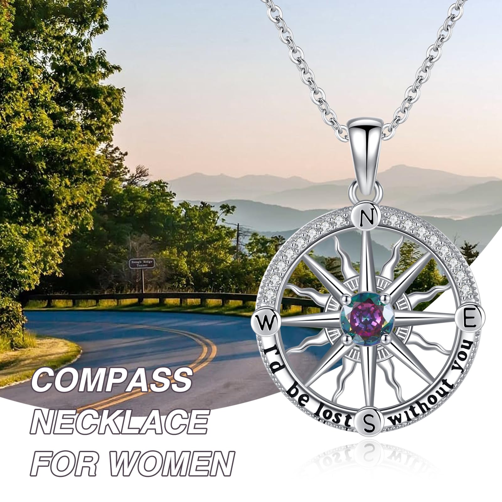 Collana da donna con pietra portafortuna a forma di bussola, in argento Sterling 925, regalo di laurea, classe del 2026, scuola superiore universitaria, con scritta "I'd be Lost without You
