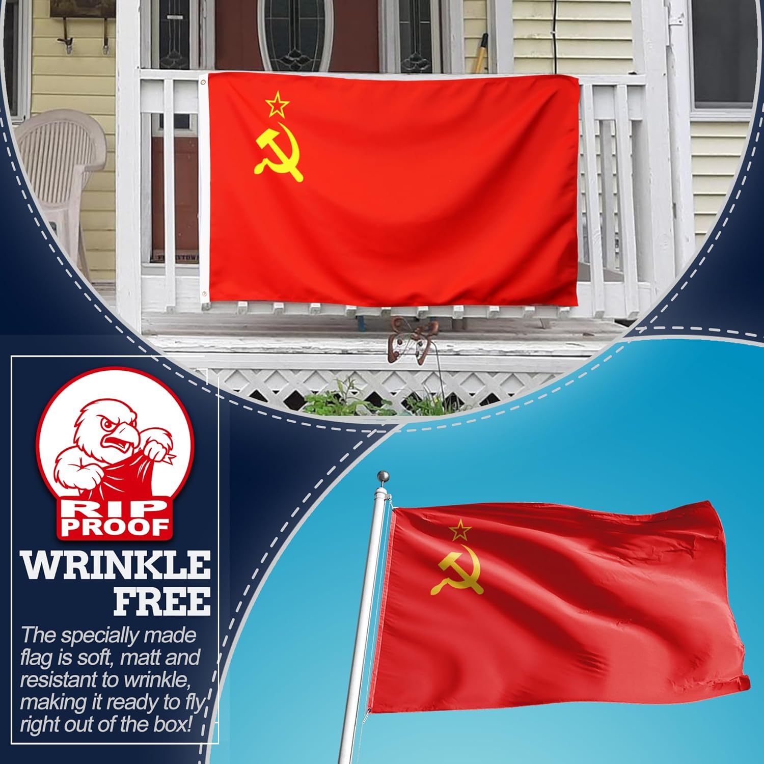 Anley Rip-Proof Technology Double Sided 3-Ply Soviet Union Flag 3x5 Ft - Vivid Color Canvas Header and Wrinkle Resistant - The Strongest Longest Lasting Union of Soviet Socialist Republics Flag 3X5 Ft