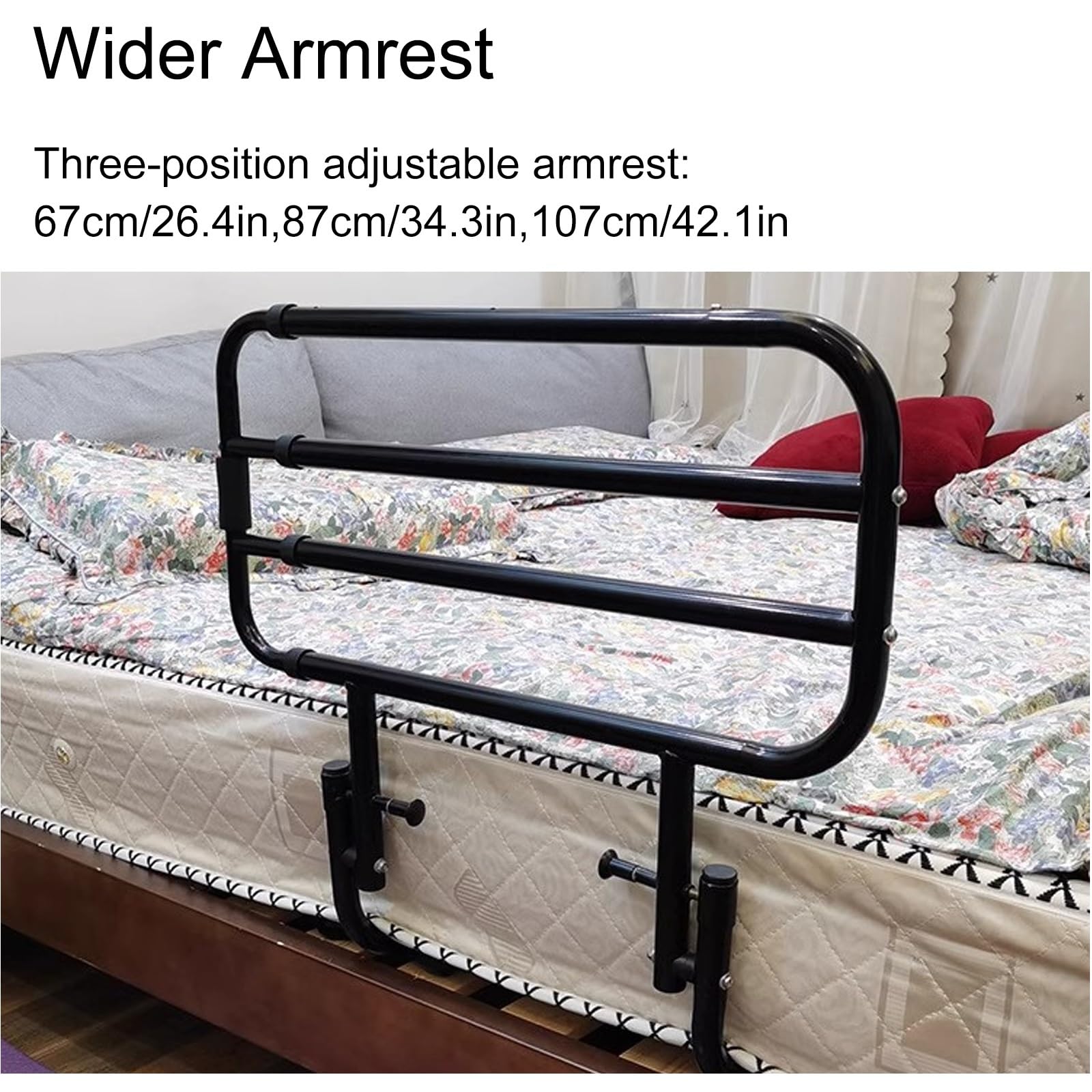Asa De Cama Y Auxiliar De Cabecera, Barandillas De Cama For Personas Mayores, Bastón De Cama For Personas Mayores, Tubo De Acero Al Carbono Engrosado, Ensanchado, Ancho Ajustable, Abatible