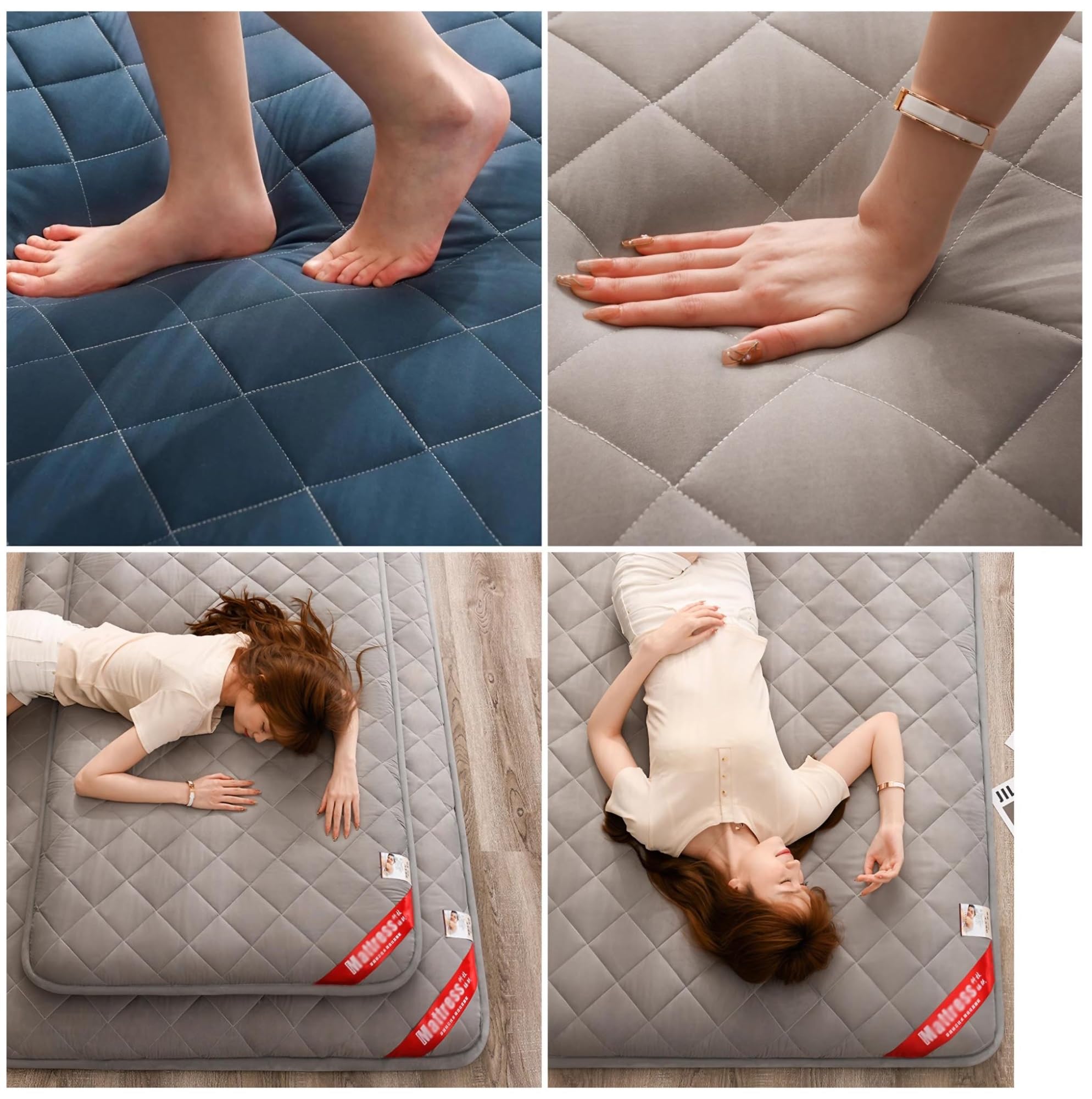 Materasso Futon Giapponese per Casa - Pieghevole e Portatile, Ispessito e Trapuntato, Morbido e Confortevole per Letto Ospiti e Dormitorio - Traspirante e Antiscivolo(Gray,100 x 200 cm)