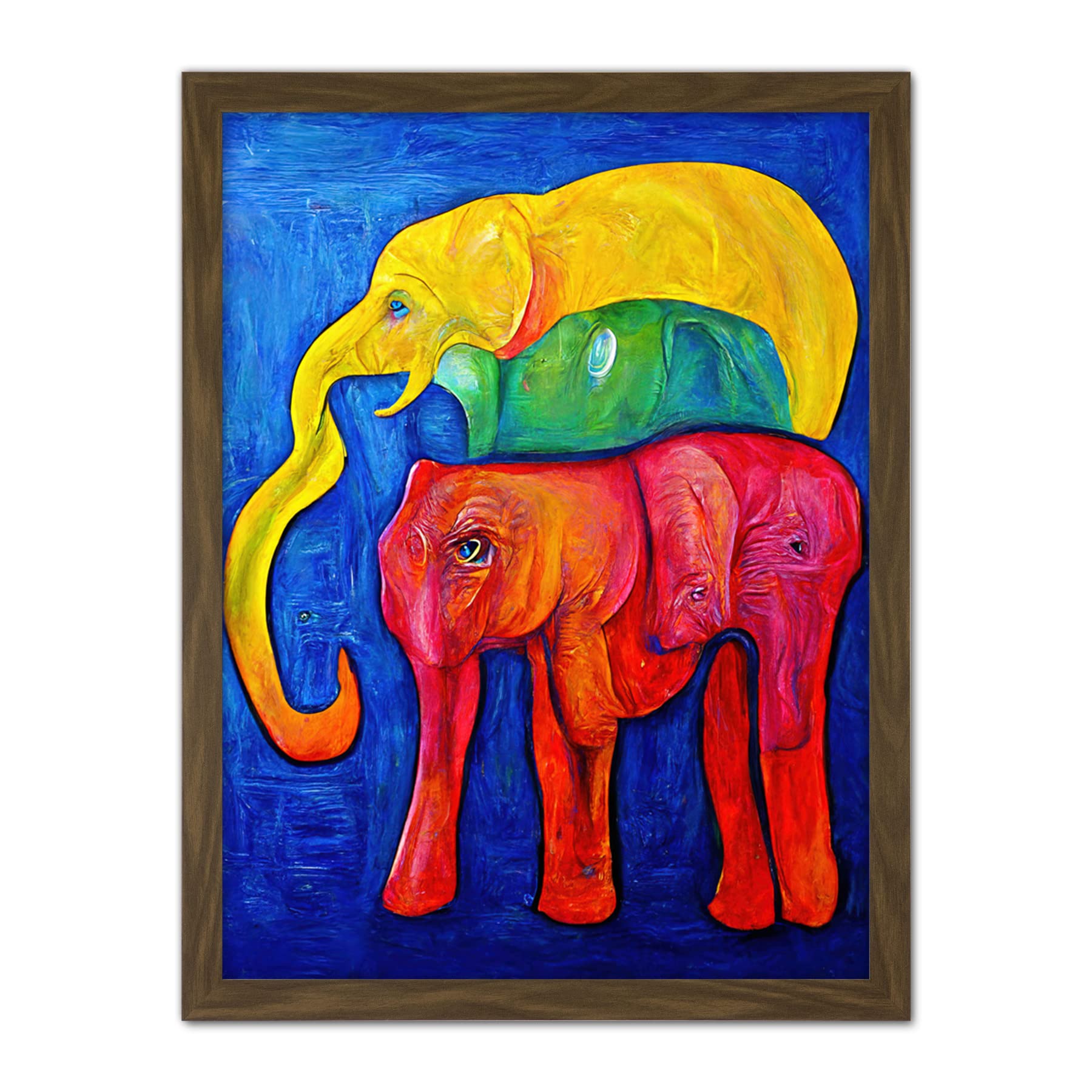 Doppelganger33 LTD Abstract Pop Art Surrealism Elephants Colourful Oil Artwork Framed Wall Art Print 18X24 Inch