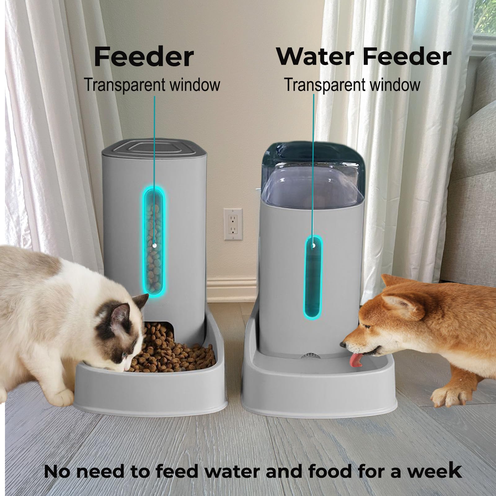 Automatic Dog Feeder and Cat Water Dispenser Set Dog Water Bowl Dispenser for Cat Food Dispenser Automatic Water Dispenser for Dogs Cats Large Capacity Auto Refill Pet Feeder (Food and Water)