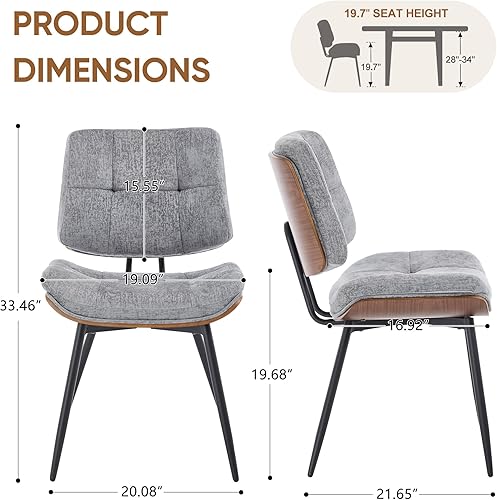 Miniatura 2 de BFZ Juego de 2 sillas de comedor modernas de mediados de siglo con respaldo de madera curvada de nogal y patas de metal, sillas de comedor tapizadas
