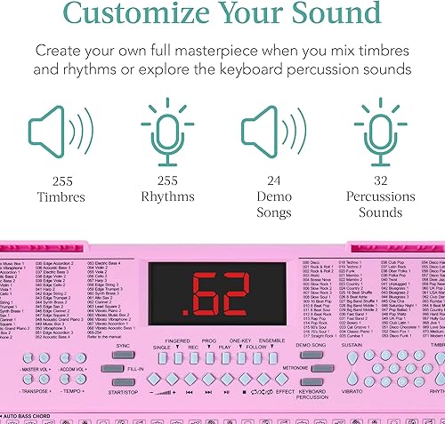 Miniatura 16 de Best Choice Products Teclado electrónico de 61 teclas Piano Teclado eléctrico portátil Conjunto completo para principiantes con pantalla LED, Negro