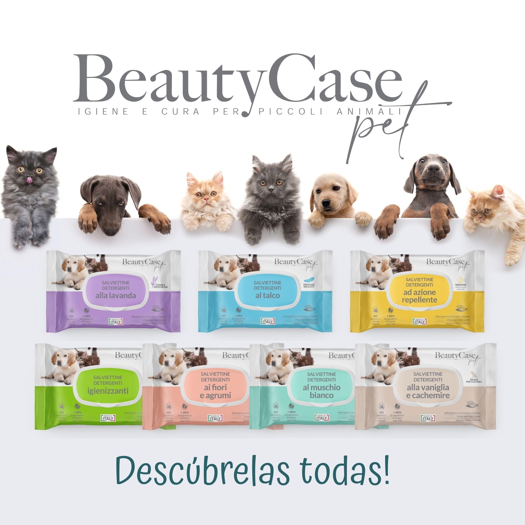 Beauty Case Toallitas para Mascotas 480 uds (12x40) - Toallitas Higiene Perro y Gato Extra Suaves, Hipoalergénicas, Desodorizantes y Sin Enjuague - Aroma Almizcle Blanco
