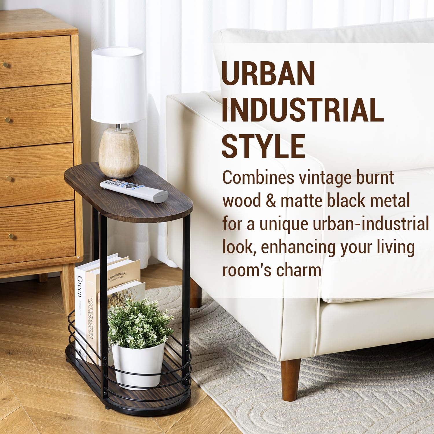 MyGift 21 Inch Tall Brown Wood Oval Side Table, 2 Tier Living Room Sofa End or Side Table with Bottom Storage