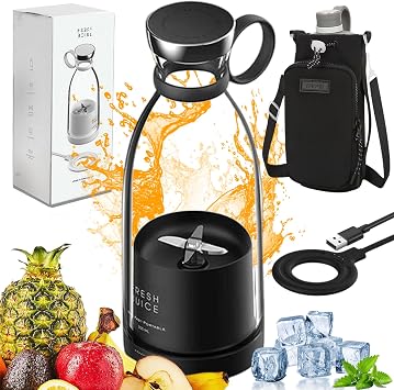 Upgraded Fresh Juice Blender Portable, Juicer Portable Blender Shake, 380ML USB/Magnetic Charging for Shakes and Smoothies, with Travel Cup and Lid Black,Magnetic charging