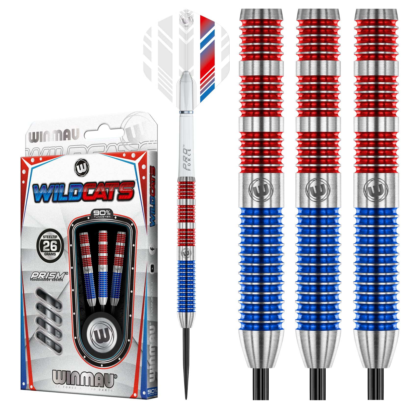 WINMAU - Wildcats Series 26g - 90% Tungsten Darts - Professional Steel Tip Darts Set including Dart Flights and Shafts
