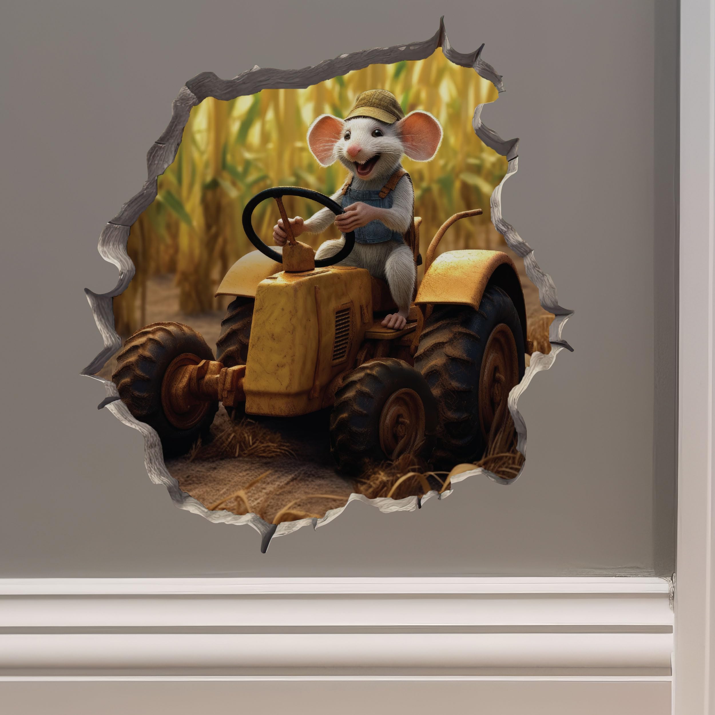Farmer Mouse in Mouse Hole Decal - Mouse Hole 3D Wall Sticker