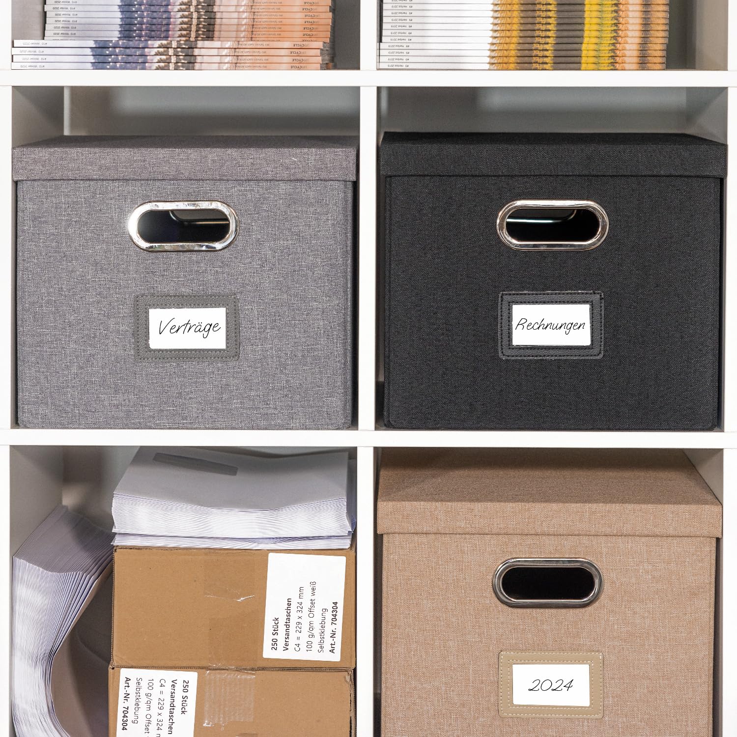 HMF Boîte de rangement avec couvercle pour dossiers suspendus DIN A4 | boite dossier suspendu | convient pour Kallax | 33 x 37,5 x 28 cm | Gris