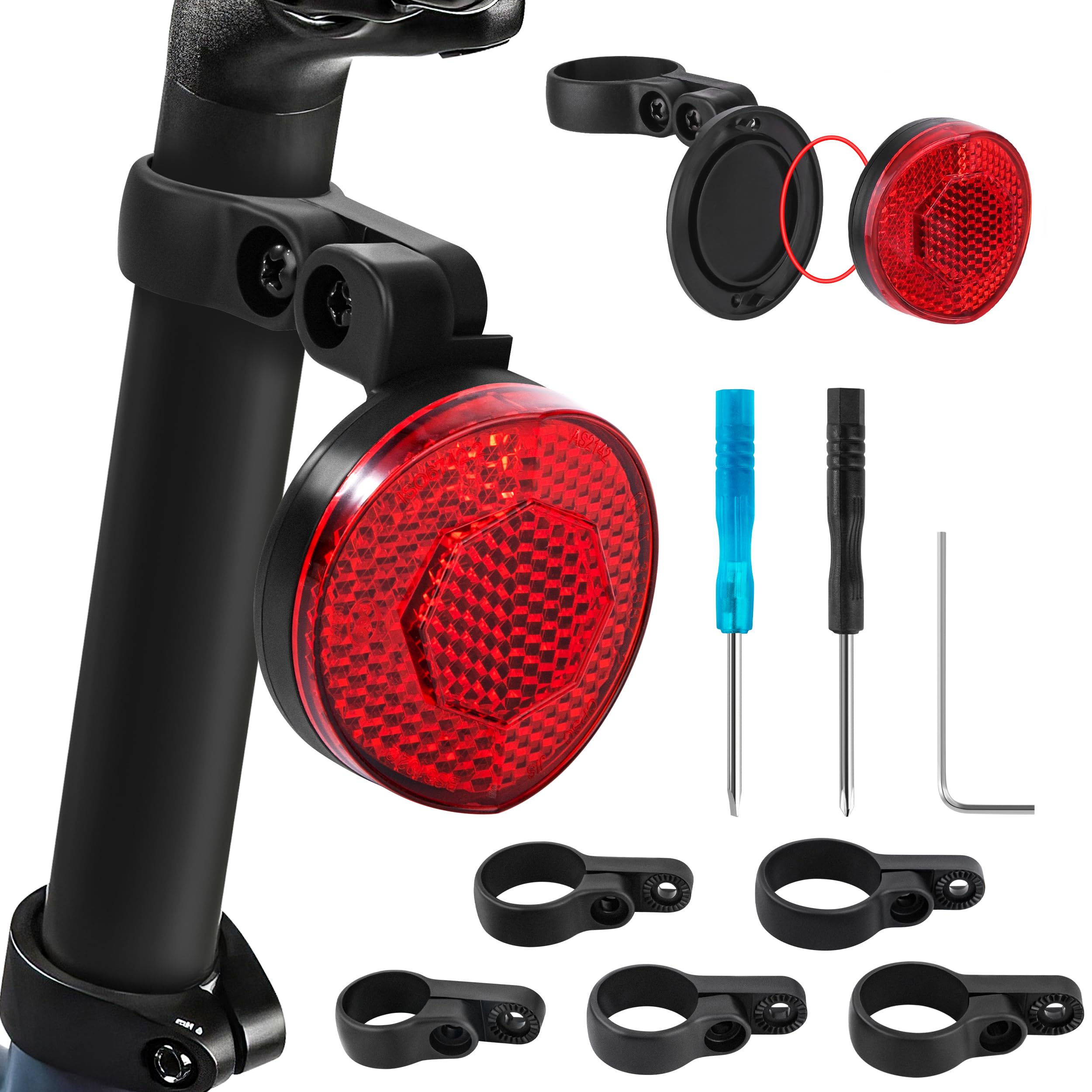 Berkelen Fahrrad Rückstrahler Mit 5 Universalhaltern Verstellbar Rot Reflektor Für Sattelstütze 22,2 Bis 31,8 mm MTB E Bike Rennrad Sport & Freizeit