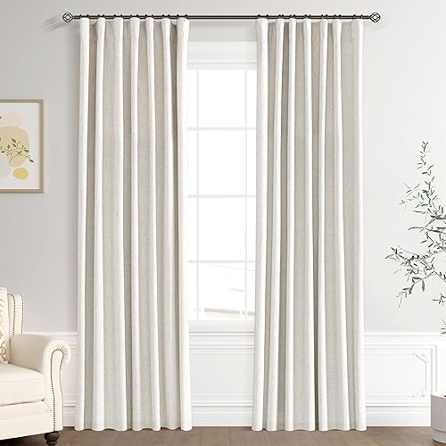 Miniatura 94 de Joywell Cortinas de lino 100% opacas de 45 pulgadas de largo, bolsillo para barra/pestaña trasera, cinturón de gancho/anillos de clip, cortinas de