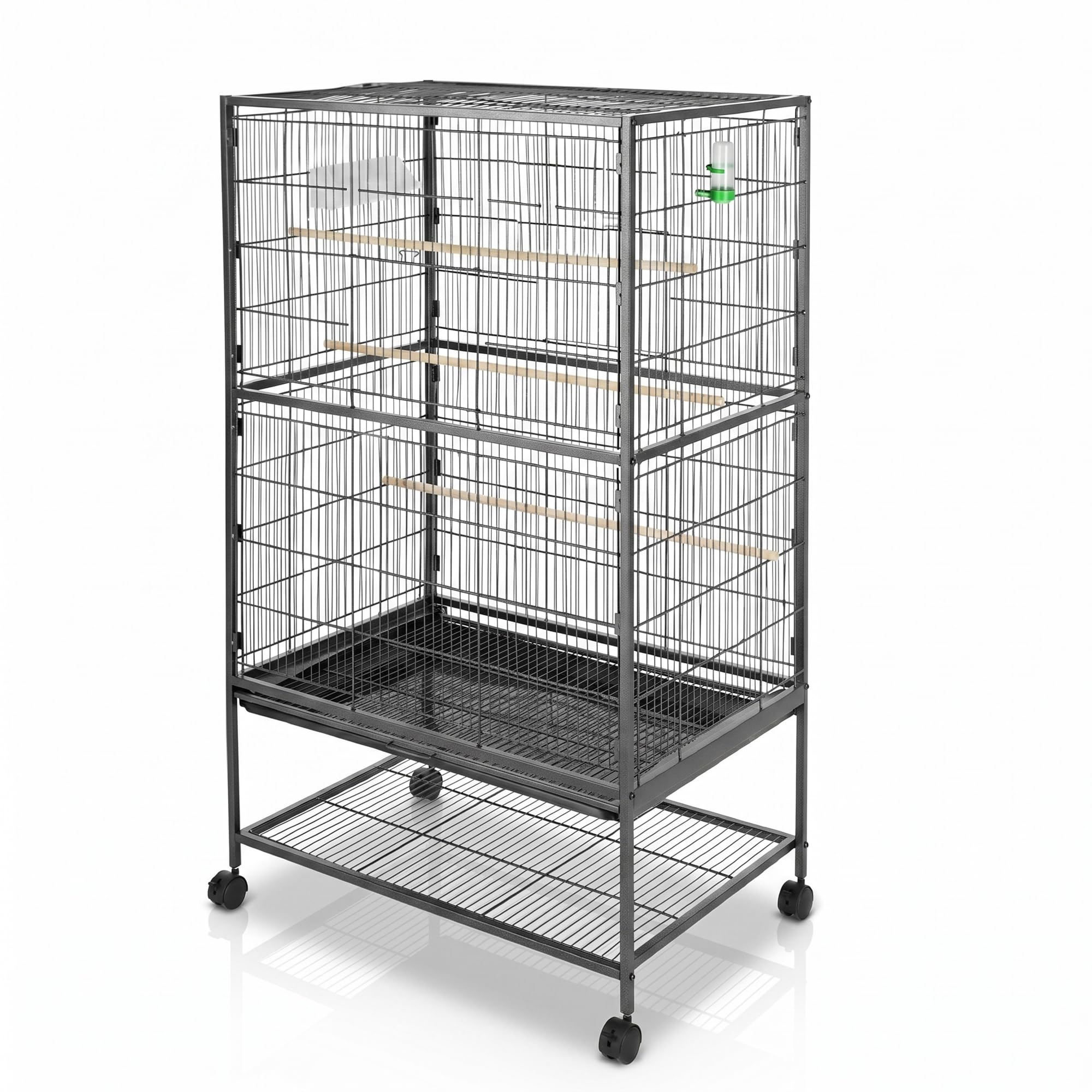 Mucola Vogelkäfig XXL Grau 131x78x52 cm – Vogelvoliere pulverbeschichteter Stahl mit herausnehmbarer Schublade, 4 Futternäpfen, Sitzstangen und Schaukel | Zuchtkäfig für Wellensittiche und Finken