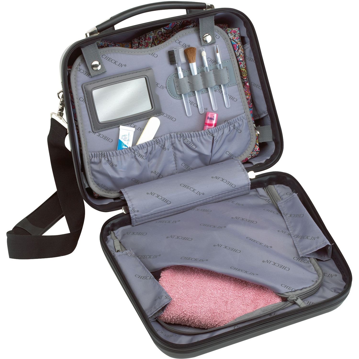 Check In Beautycase Kosmetikkoffer Schminkkoffer Beauty Case London aufsteckbar auf Trolley Polycarbon & ABS (carbon - rot)