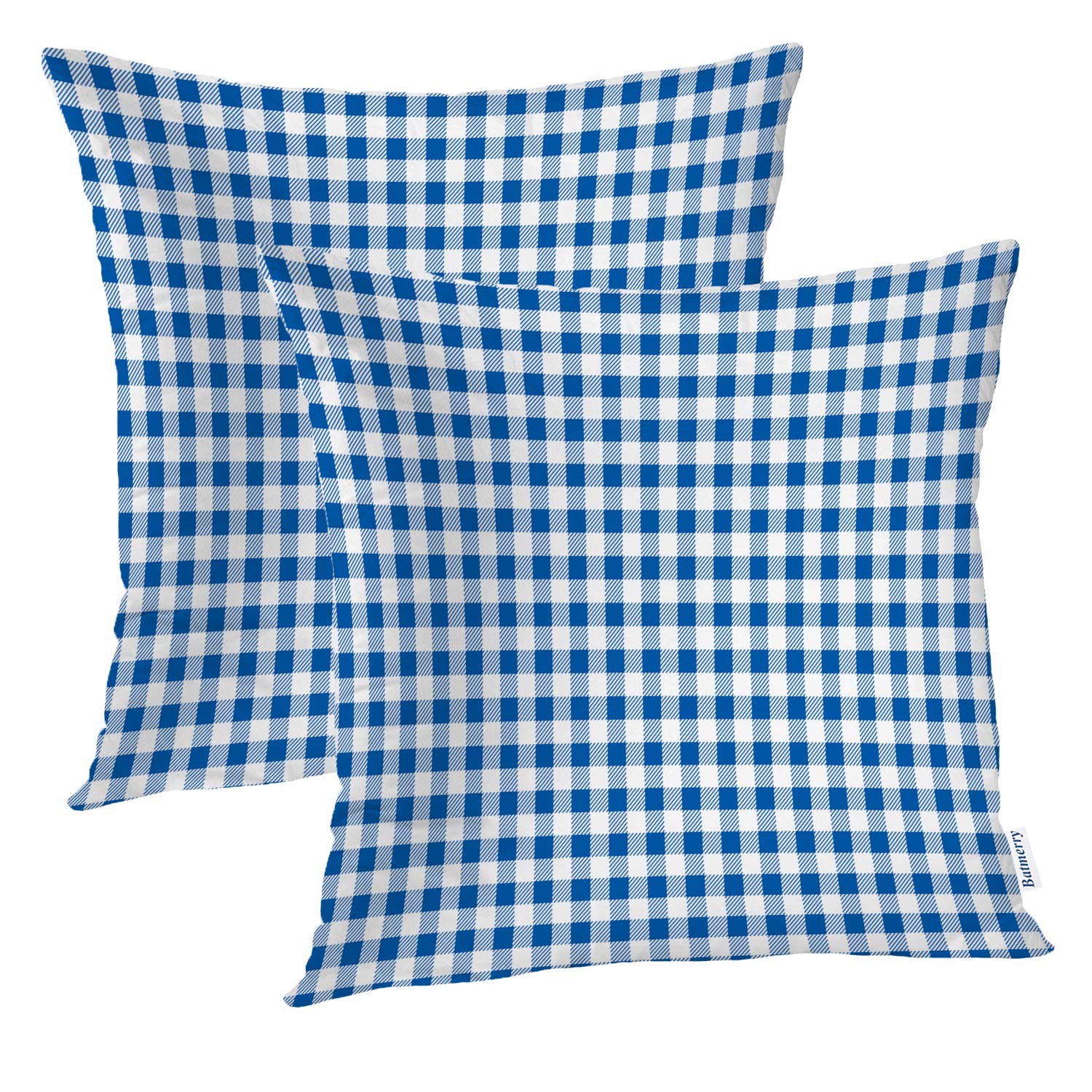 Batmerry Gingham Pillow Covers 18x18 Inch Set of 2, Blue and White Checkered Fabric Design Double Sided Decorative Pillows Cases Throw Pillows Covers